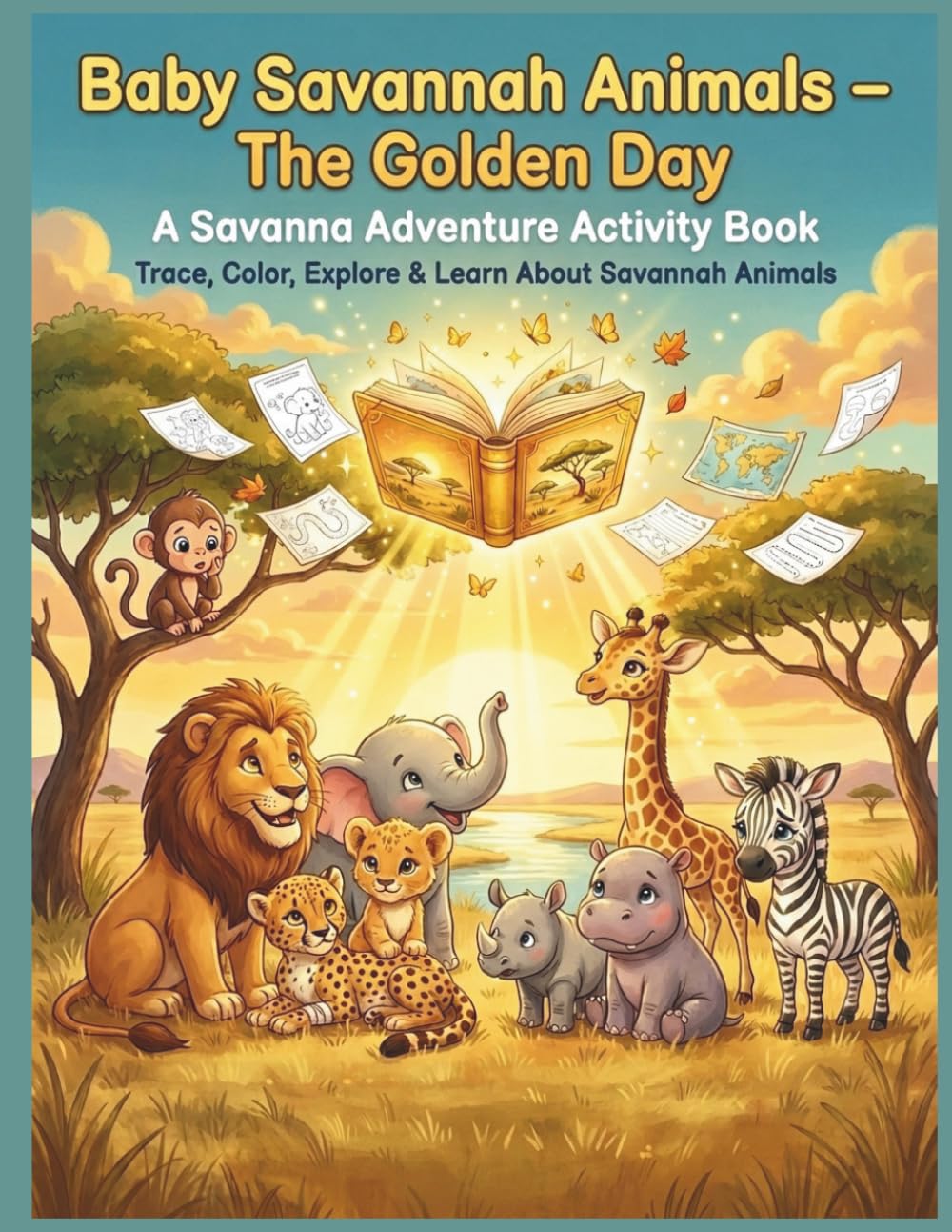 baby savannah animals: "An Interactive Story and Activity Book with Coloring, Tracing, and Learning Games for Kids Ages 4-10"