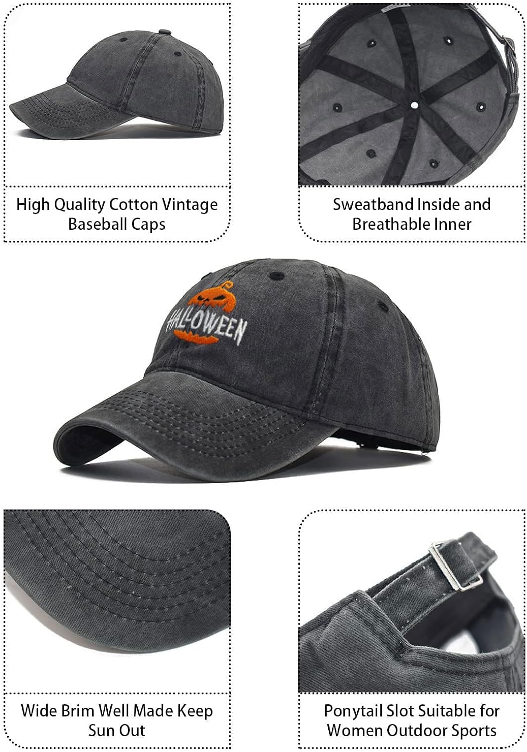 Embroidered Halloween Baseball Cap Vintage Ghost Denim Hat Adjustable Embroidery Pumpkin Dad Hats for Men Women - Image 4