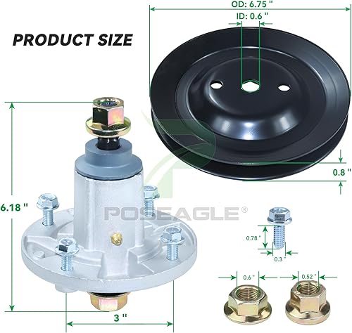 Miniatura 3 de Paquete de 3 conjuntos de husillo GY21099 preengrasados con polea GX21381 GX21395 correa que reemplaza a John Deere GY20592 GY20867 GY21099 GX21381
