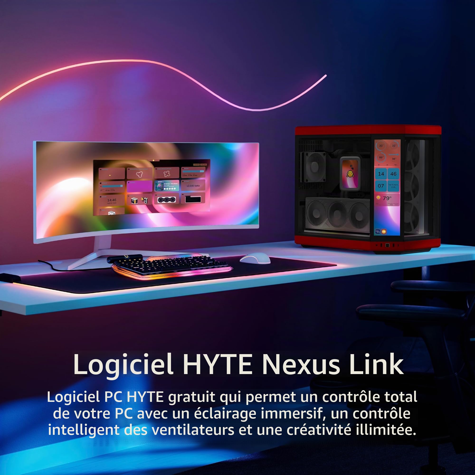 Hyte Y70 Touch Infinite Boîtier ATX à Double Chambre, avec écran Tactile LCD 2,5K intégré - Noir Cerise/Rouge