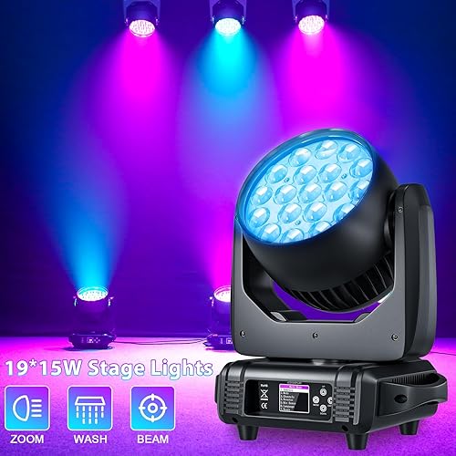 Miniatura 2 de Luz LED de cabeza móvil de 19 x 15 W, efecto de hazlavadozoom, luces de escenario RGBW 4 en 1 profesionales, DMX512, luces de DJ activadas por