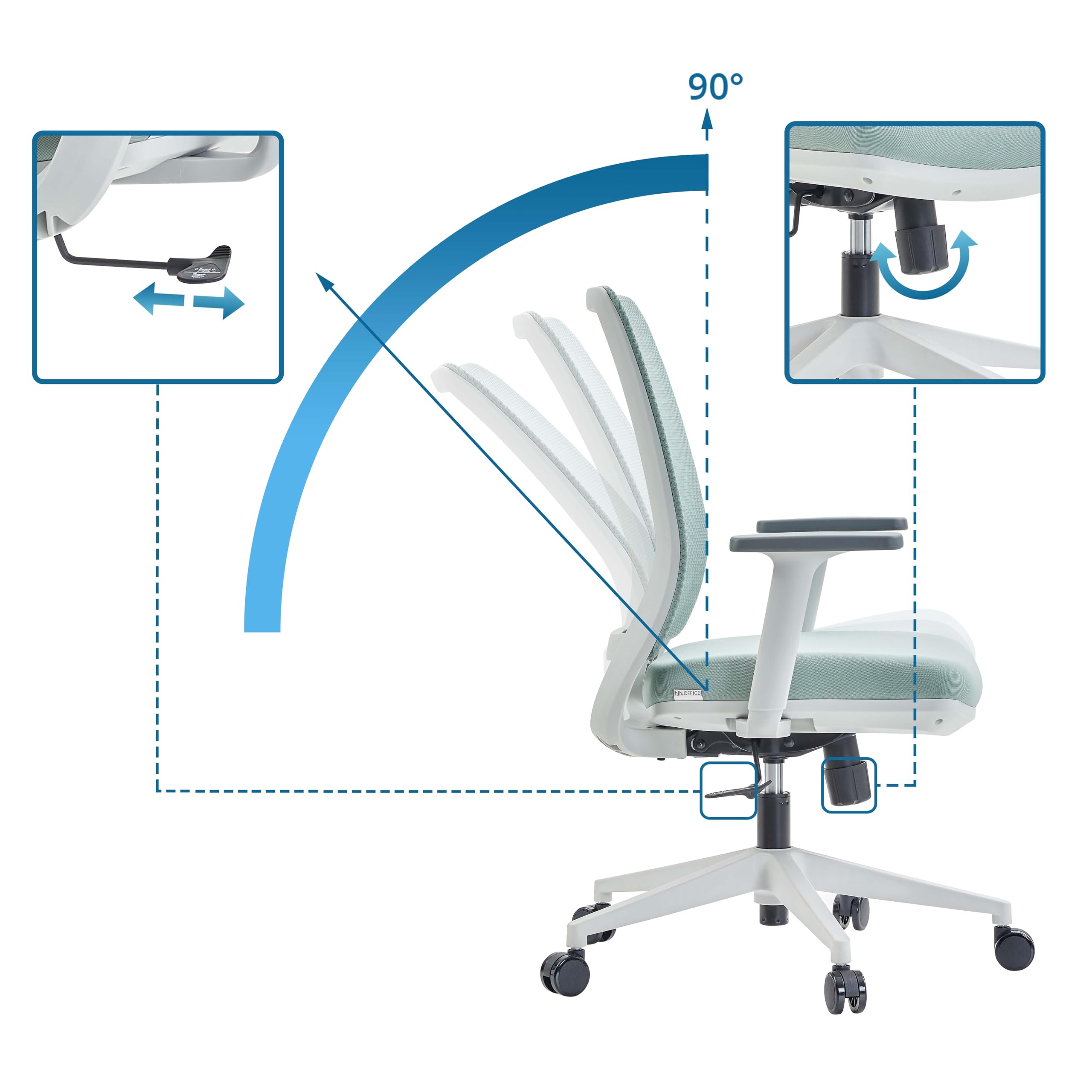 hjh OFFICE Ergonomiczny Fotel Biurowy Profondo Eco W, Oddychający Fotel Obrotowy Z Regulowanym Podparcie Lędźwiowe Siatka/Materiał, Miętowy
