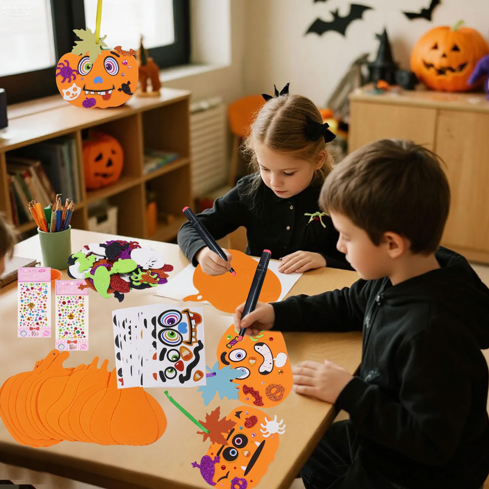 DIY Kürbis-Bastelset – 12 Stück Mit Aufklebern & Stiften, Für Halloween & Herbst
