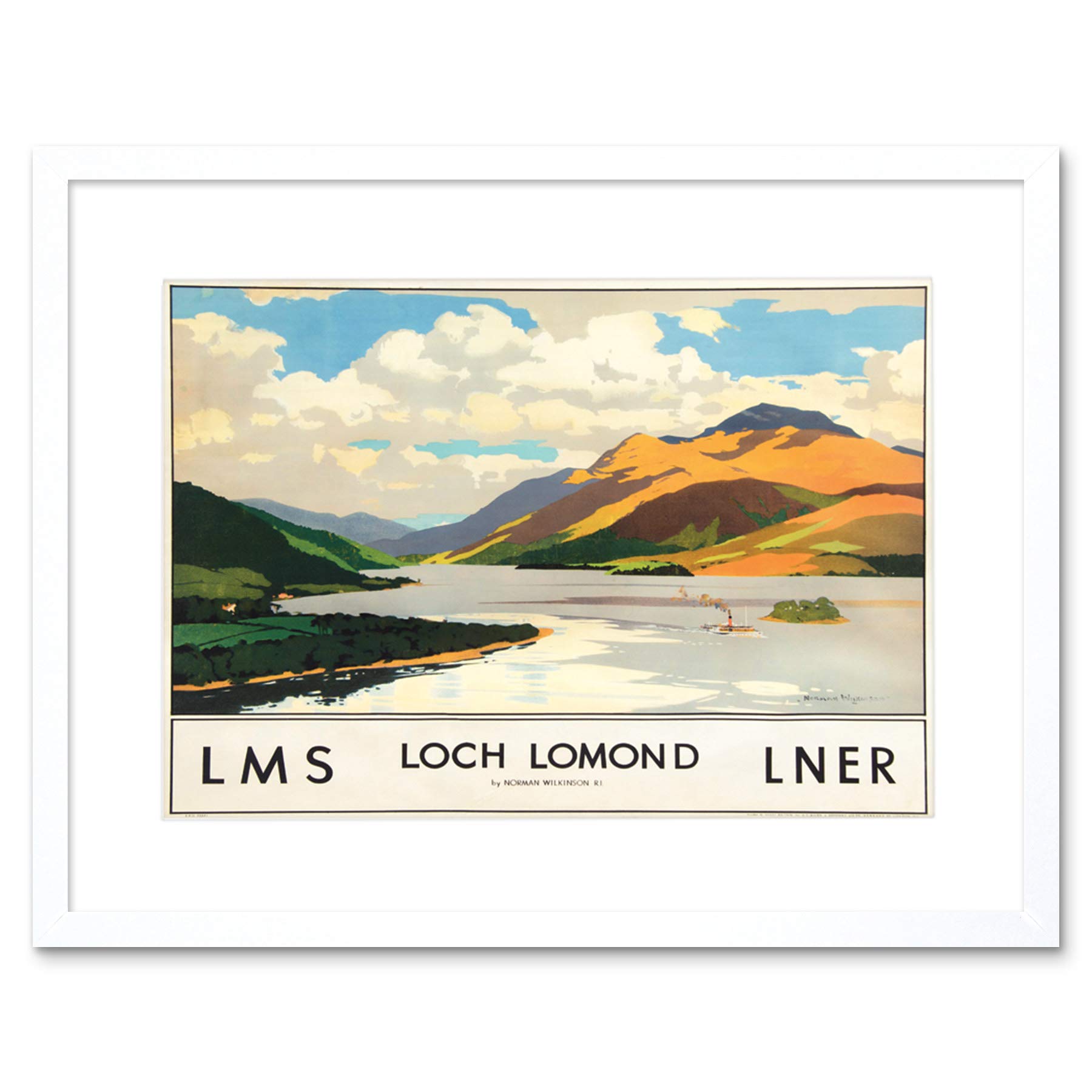 Wee Blue Coo Travel Scotland Loch Lomond Rails Art Picture Framed Wall Art Print