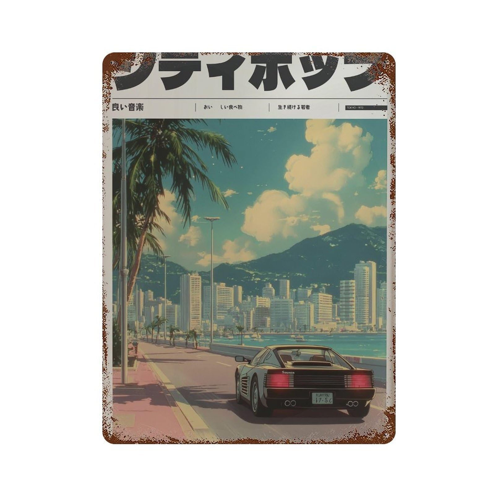 xiaoxiaoshen Cityscape With Sports Car. Y2k Indie Wall Decor Art Metal Tin Poster Modern Home Decor Art Home Bar Shop Decorations Vintage Sign 40x30cm