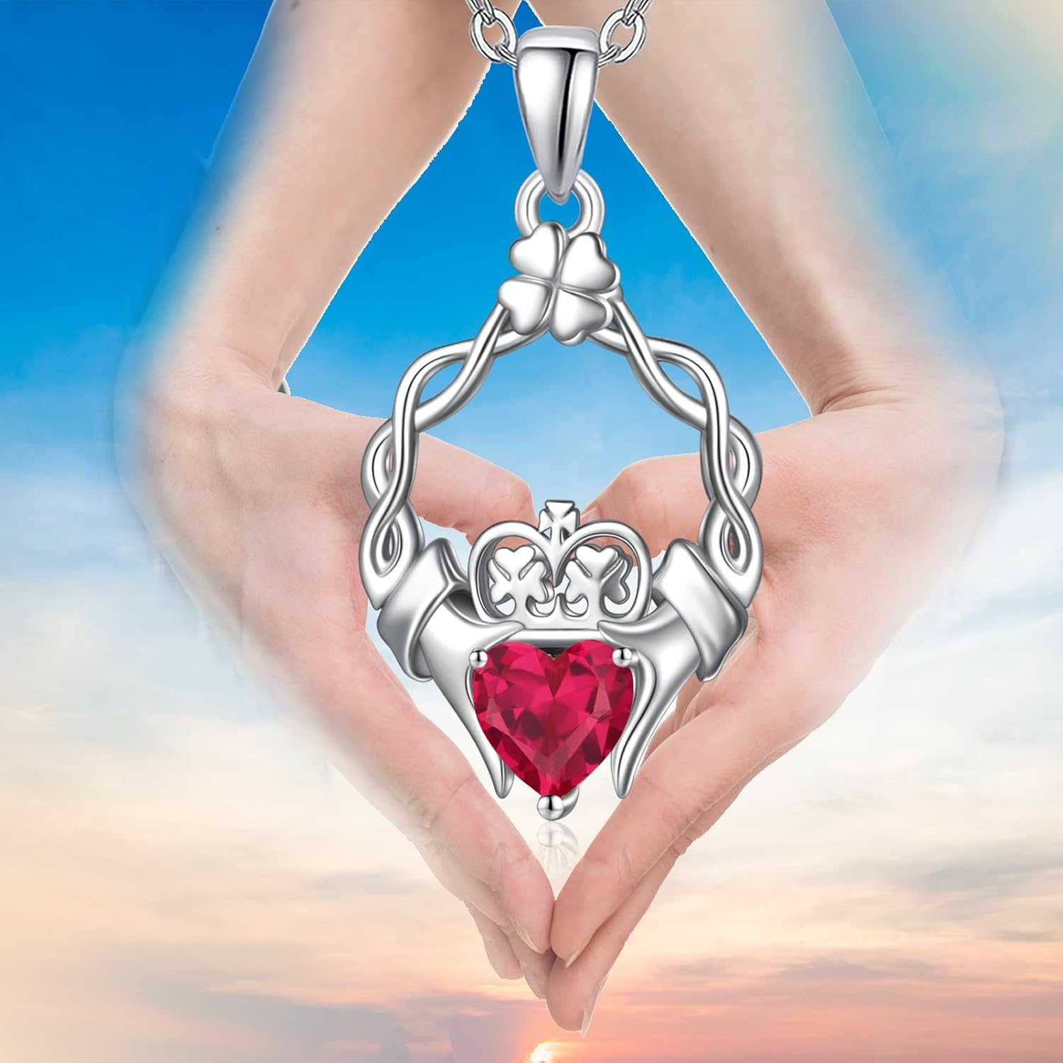 AENEAS Valentines Day Gifts for Women Birthstones Necklaces for Women, 925 Sterling Silver Heart Pendant with Sunflower/Rose/Claddagh/Flamingo/Cross, I Love You Necklace Jewelry Birthday Christmas Trendy Gifts for Women - Image 4