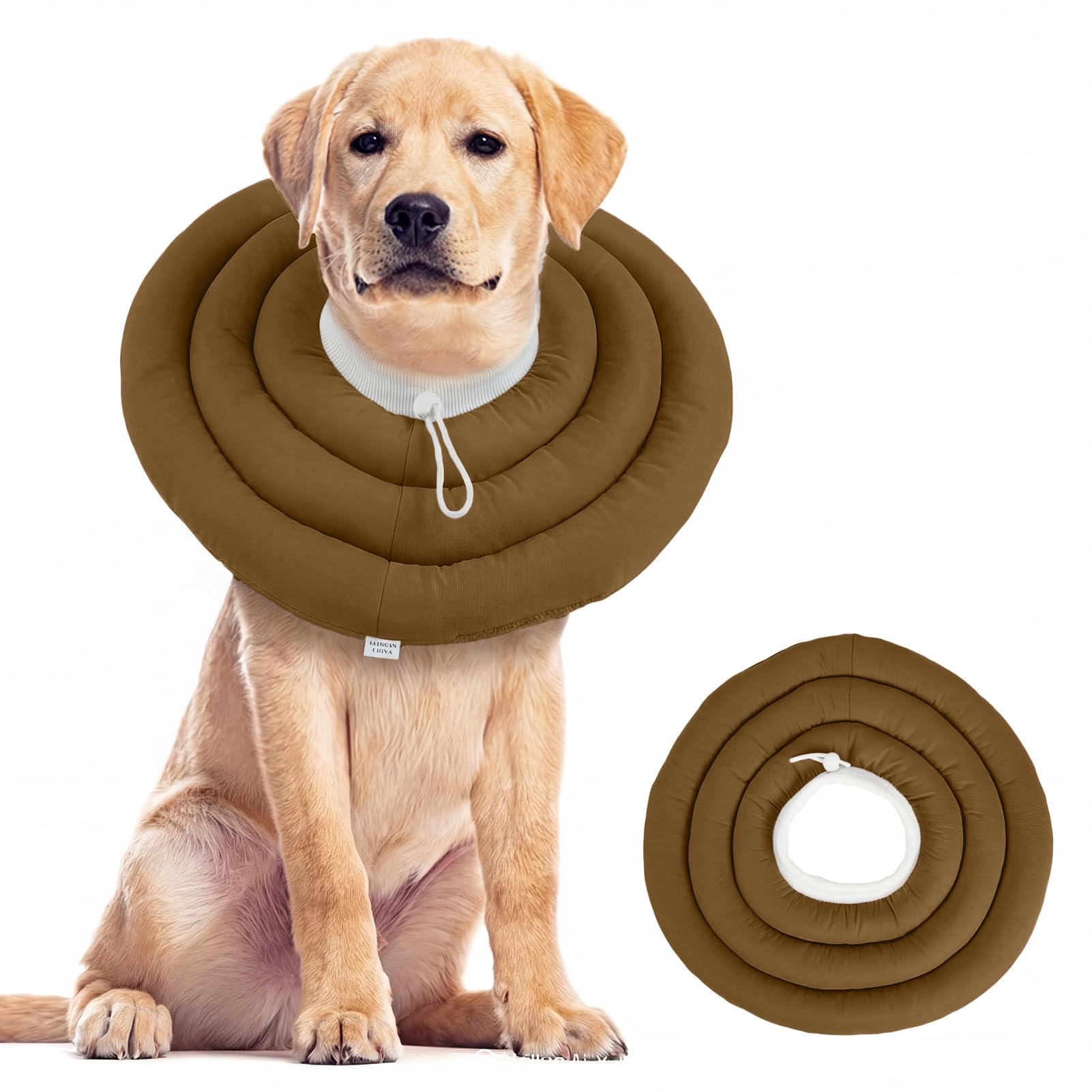 Dog Recovery Collar for Neck & Upper Body Wounds, Soft Donut Elizabethan Collar Alternative, Waterproof Dog Neck Protection with Drawstring, Comfortable Post-Surgery Collar, Cocoa Brown 3XL