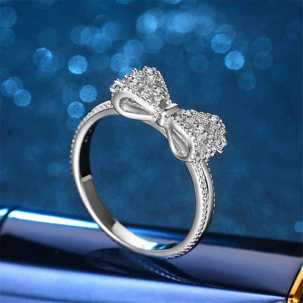 Uloveido 925 Sterling Silver Wedding Infinity Romantic Bowknot Rings,Embers Ring,Promise Rings for Women Size 5 6 7 8 9 10 Y383