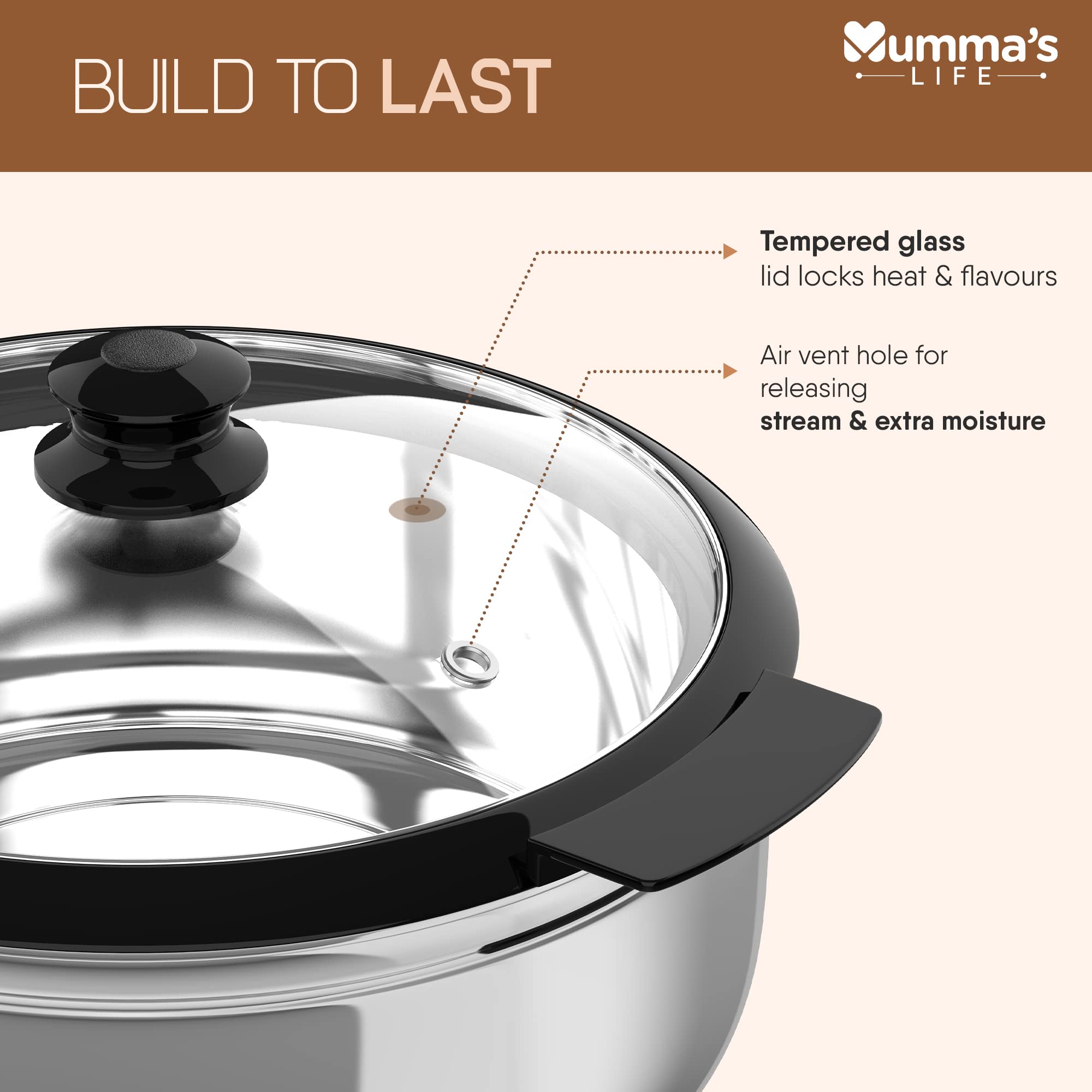 Stainless Steel Thermoware Casserole with Glass Lid| Hot Pot Roti Box with Lid Set of 3 (4500 X 3Pcs) 2