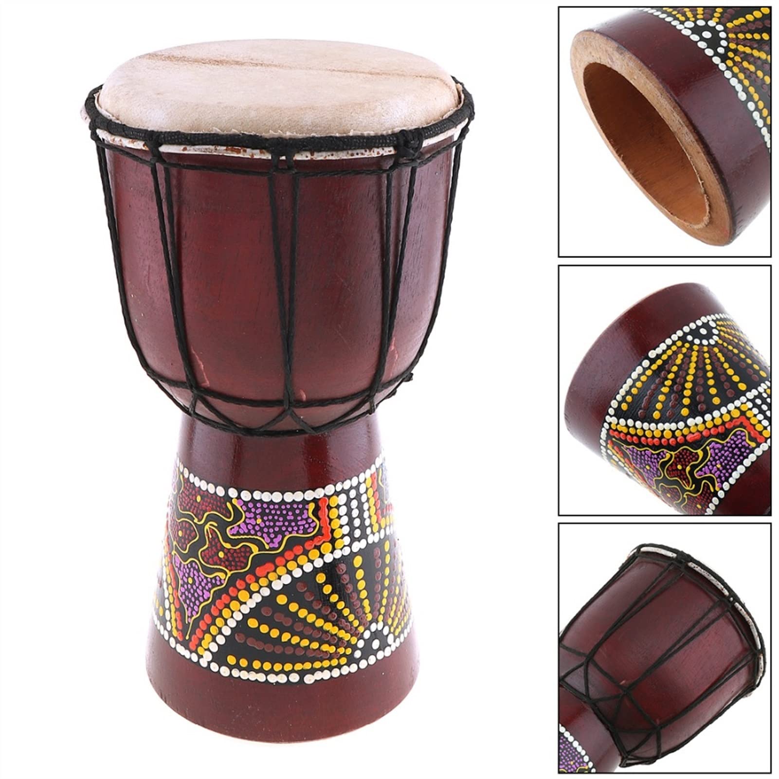 FLFL Djembe Tambor 4/6 Pulgadas Profesional Tradicional Africano Djembe Drum Madera Cabra Piel Buena Sonido Africano Musical Instrumento (Color : 6 Inch)