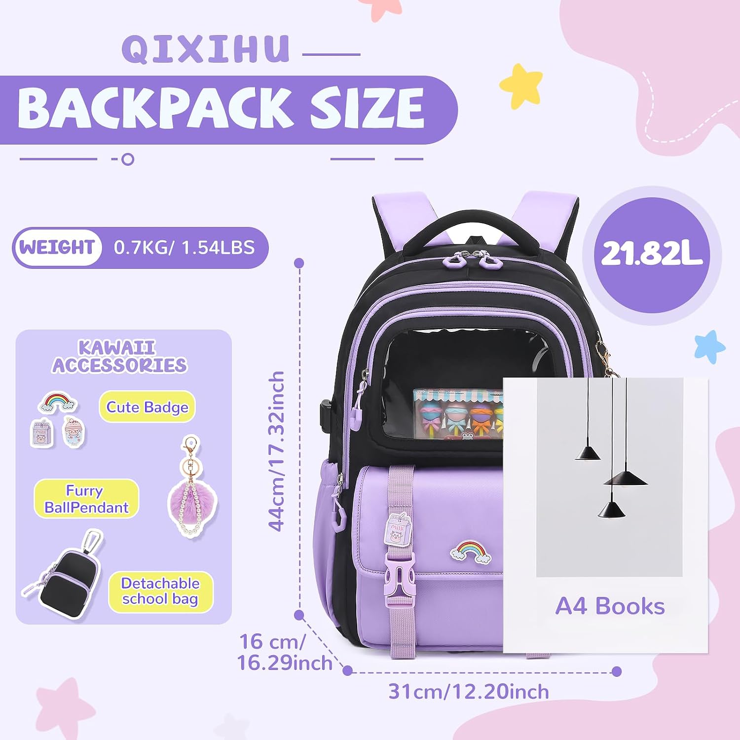 Girls Backpack, Kawaii Kids Backpacks for Girls Multiple Pockets School Bookbag for Primary Elementary School