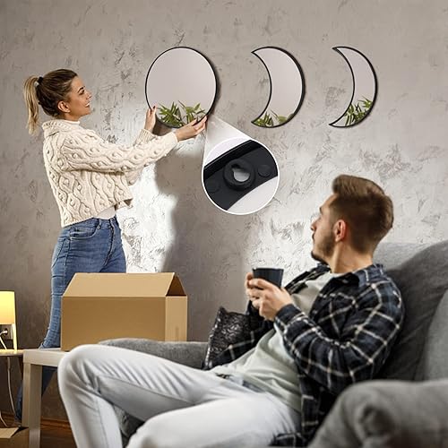 Miniatura 4 de YUBAIHUI Juego de espejo bohemio de fase lunar para decoración espiritual de habitación, espejo de luna de cristal para colgar en la pared para
