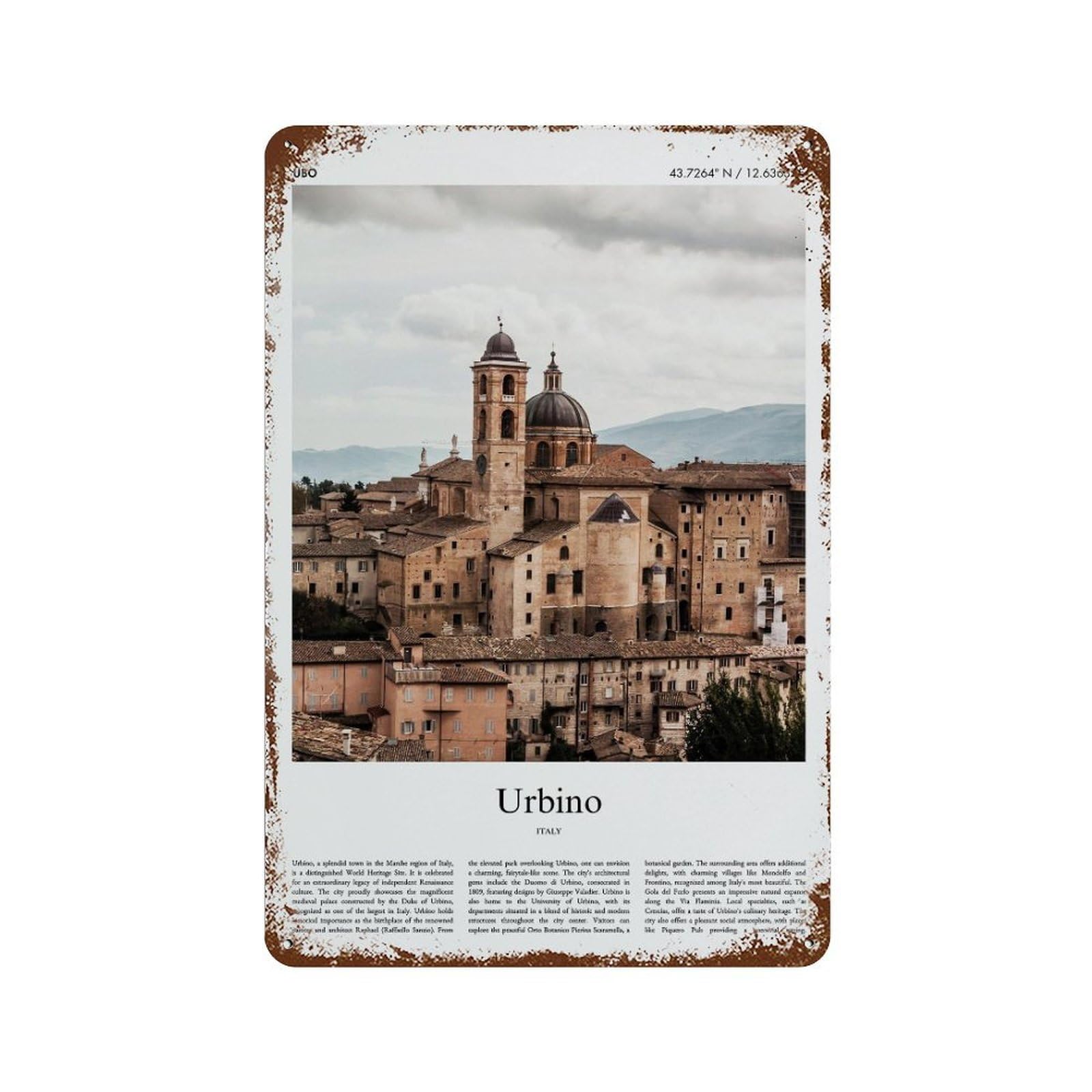 xiaoxiaoshen Urbino Italy City Scenery Wall Decor Art Metal Tin Poster Modern Home Decor Art Home Bar Shop Decorations Vintage Sign 30x20cm