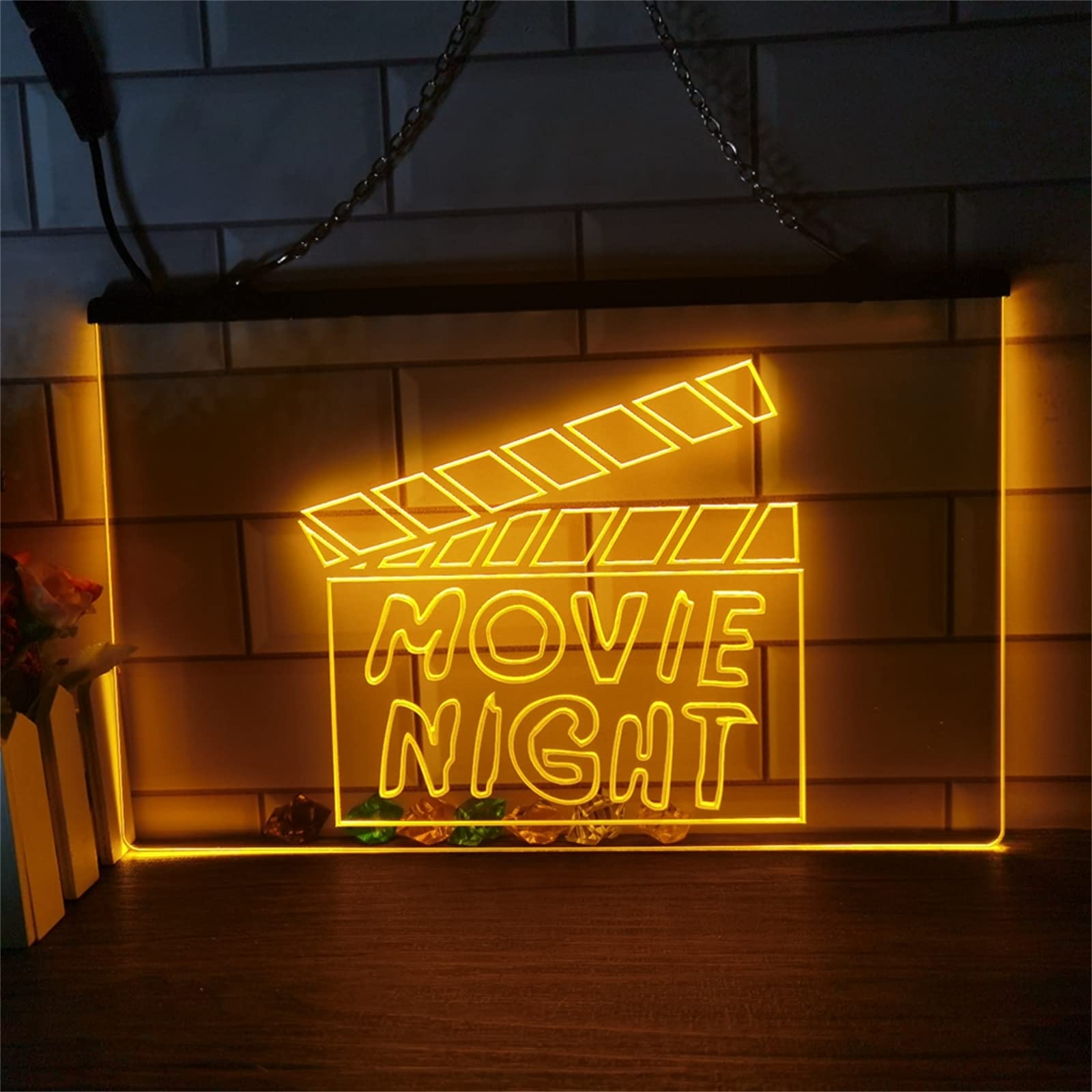 Cartel de neón LED de Noche de película, decoración de Pared de Cine de película, Luces de neón de atenuación remota RGB, indicador de señal Luminosa USB,60x40cm
