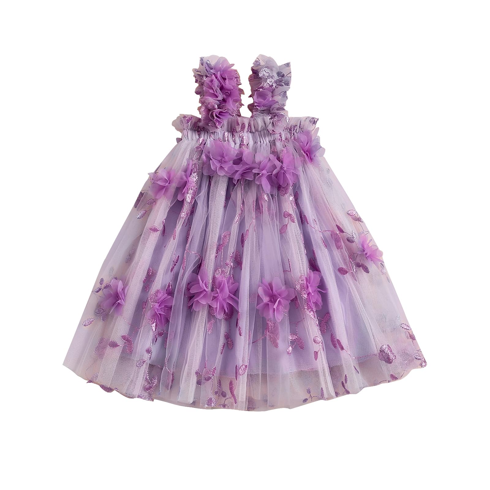 Baby Girl Tulle Tutu Dress Sleeveless 3D Floral Photoshoot Dresses Toddler Birthday Party Princess Dress (Purple, 3-4 Years)