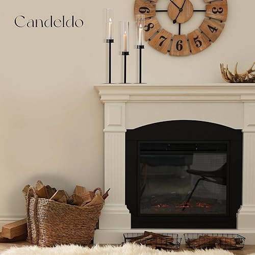 Miniatura 5 de Portavelas Black Hurricane Candeldo Taper Candelabros Candelabros de cristal, centro de mesa, juego de 3 velas para chimenea, decoración moderna