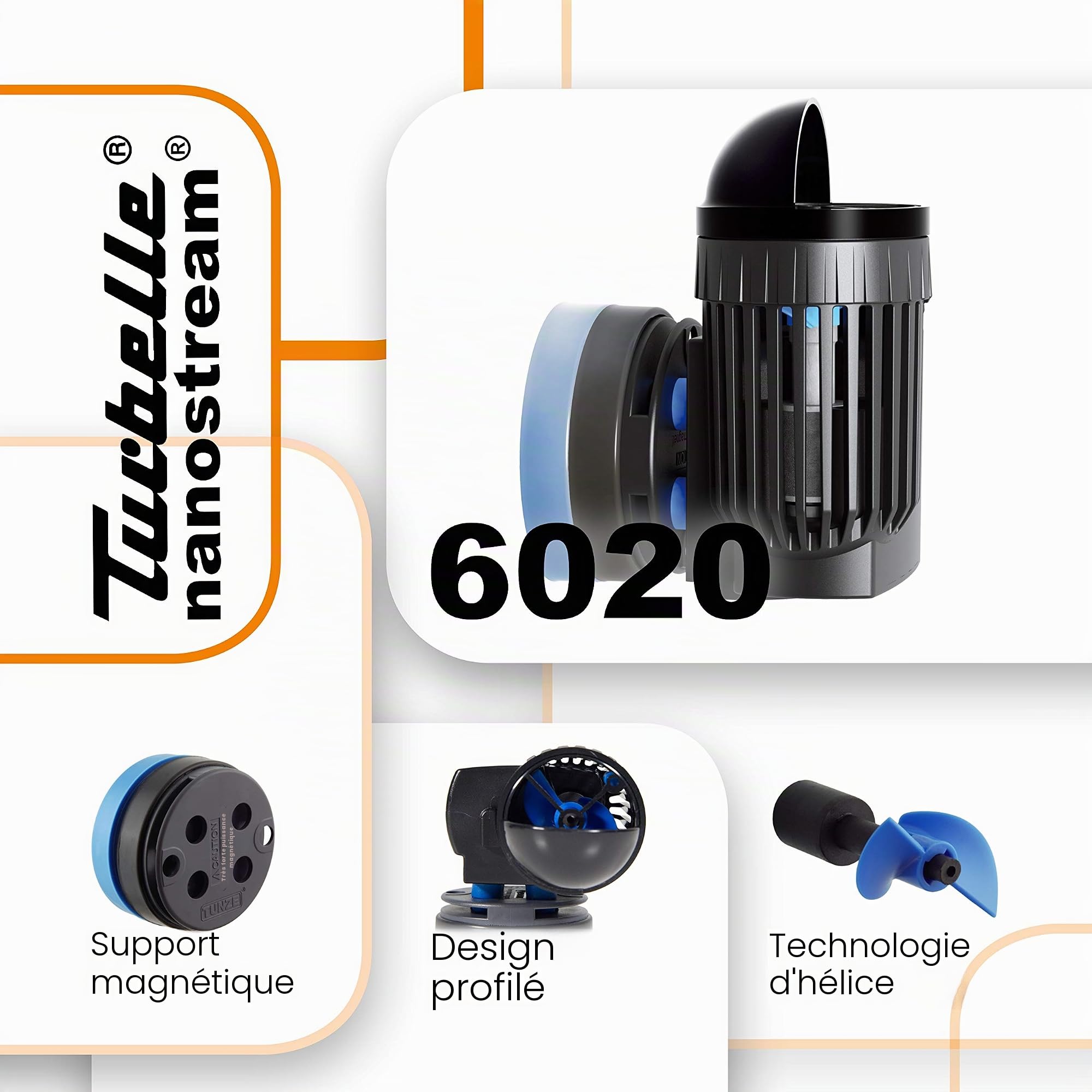 TUNZE Strömungspumpe Turbelle nanostream 6020 I Pumpe mit 2.500l/h Stömungsleistung I Propellerpumpe mit Magnet Holder & Silence Klemme bis 12mm Glasstärke I Wasserpumpe für Aquarien