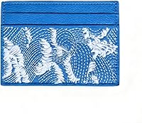 BQURDBU Slim Vegan Leather RFID Card Holder with Great Wave Embroidery, Blue/White, 2.76x3.94"