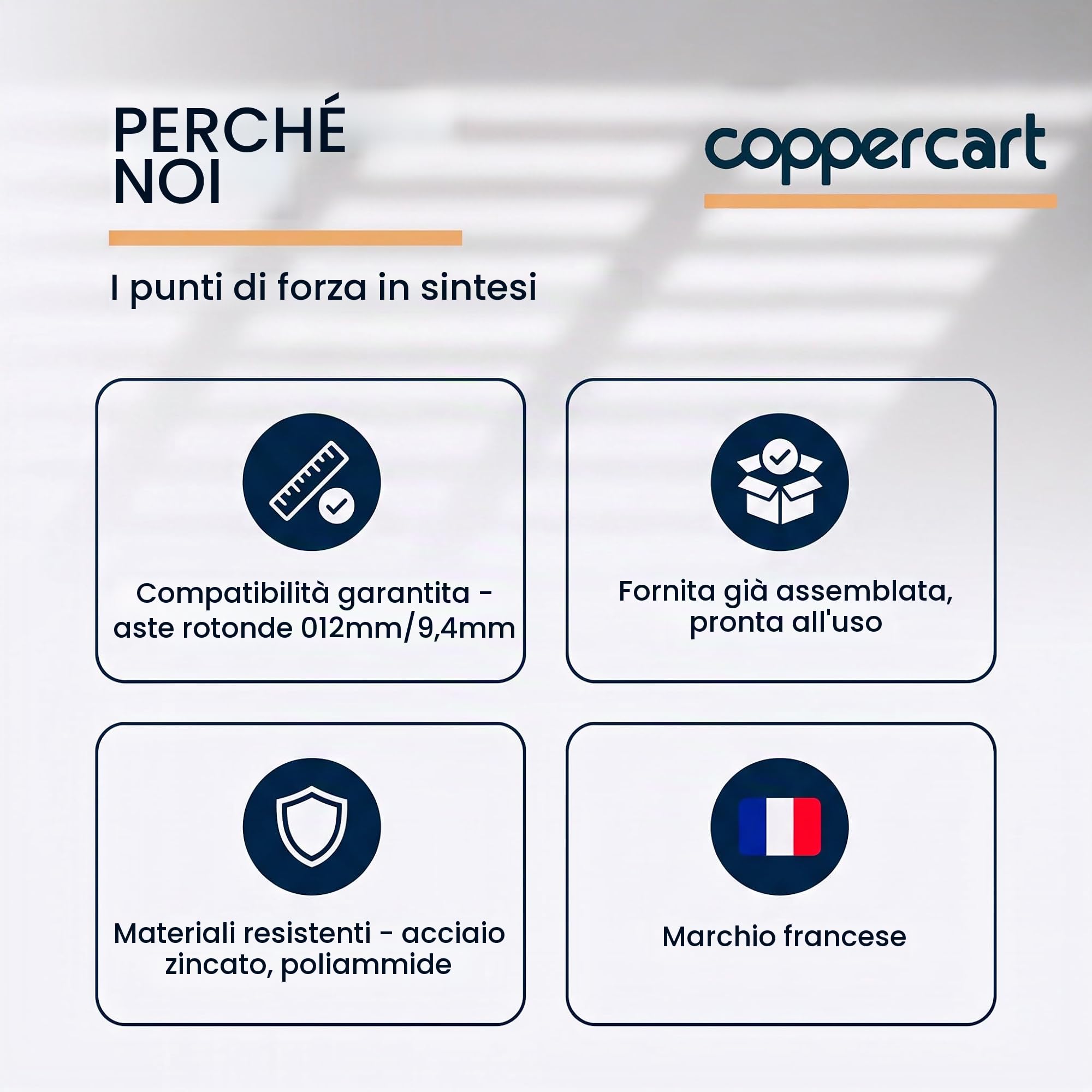 Manovella completa per persiana avvolgibile 1300 mm - E618D - Acciaio laccato bianco, diametro esterno 12 mm, con impugnatura ergonomica e clip di fissaggio a parete - Qualità francese