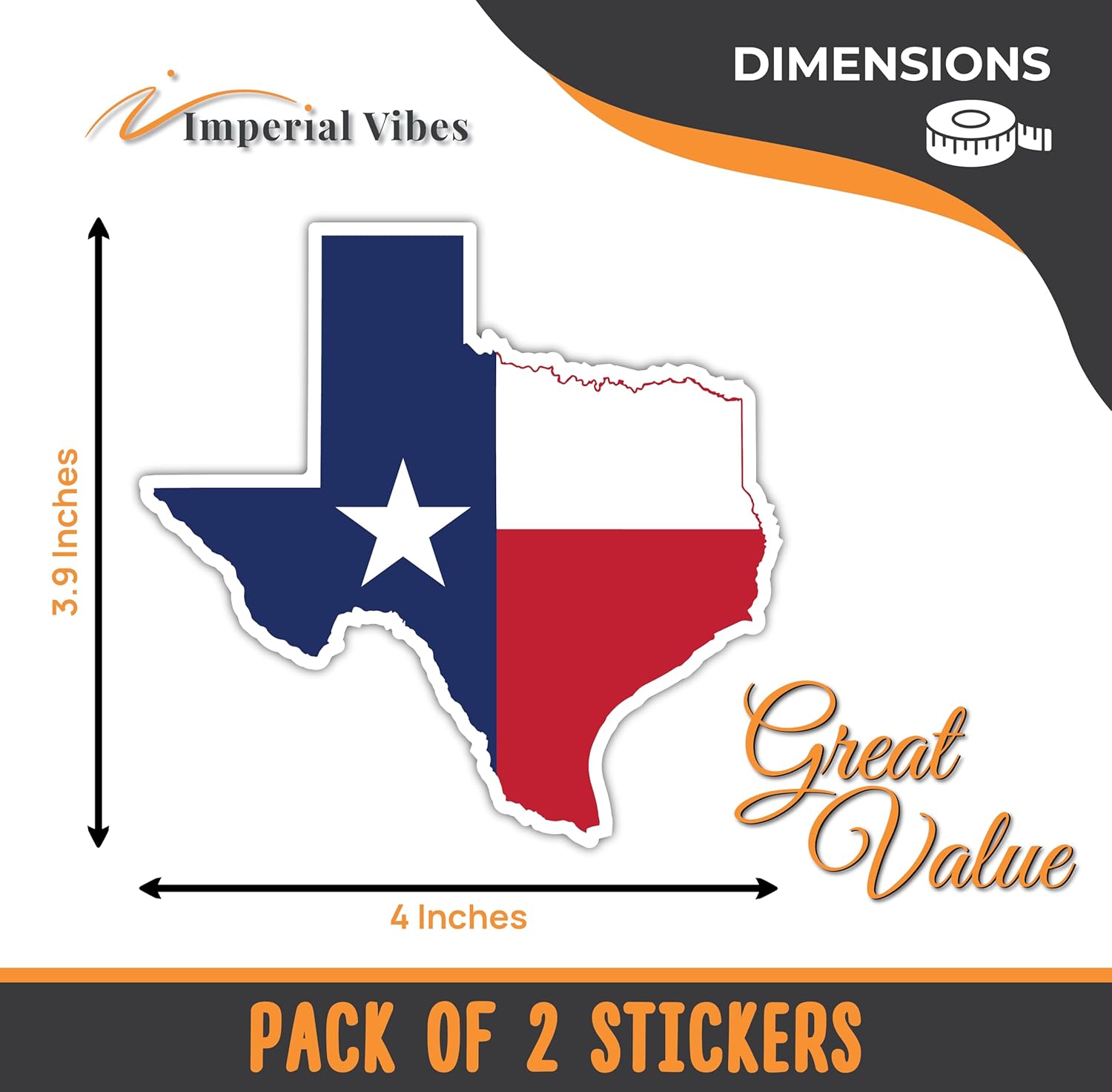IMPERIAL VIBES – Texas Flag Sticker – Vinyl Sticker for Car, Truck, and Van– Indoor and Outdoor Use for Laptop – Waterproof Decal for Mobile and Water Bottle – Removable Window Decal - Imp – 25 - Image 2