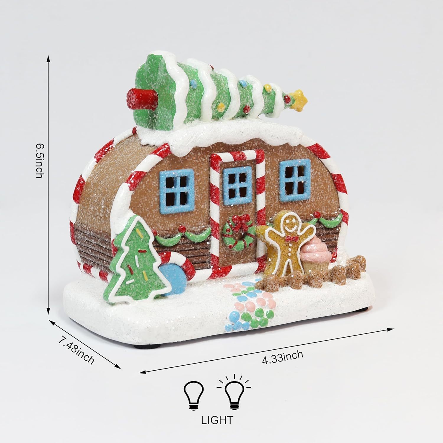 Needzo Gingerbread House Camper Christmas Decoration, Light Up, Tabletop Decor, 10.12 X 5.25 X 7.87 Inches - View #6