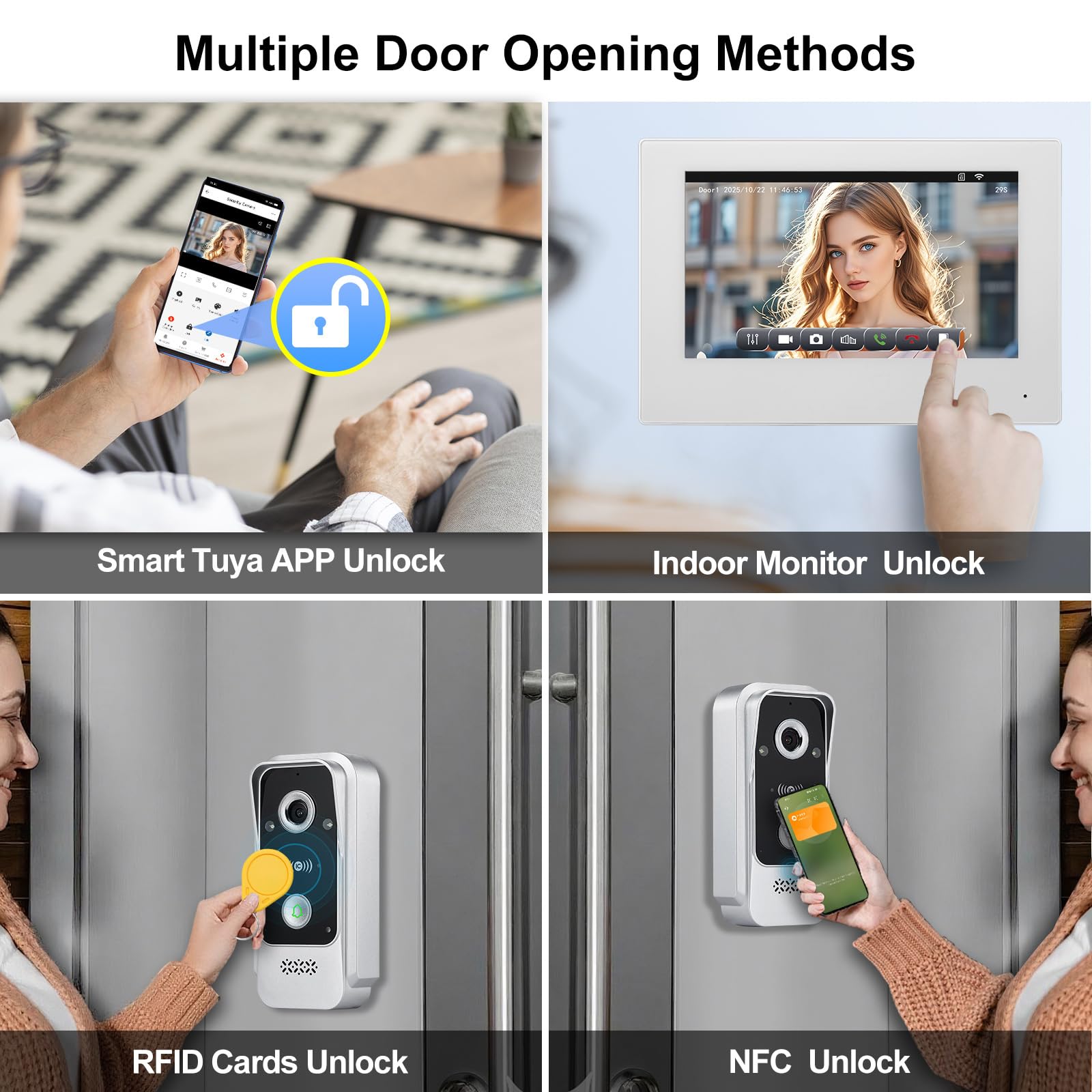 Vidéophone Intelligent WiFi Tuya 2 Fils, 1080P Caméra Vidéo avec Moniteur Écran Tactile de 7", Audio Bidirectionnel, Déverrouillage via APP &Carte RFID, Détection de Mouvement, Étanche IP65
