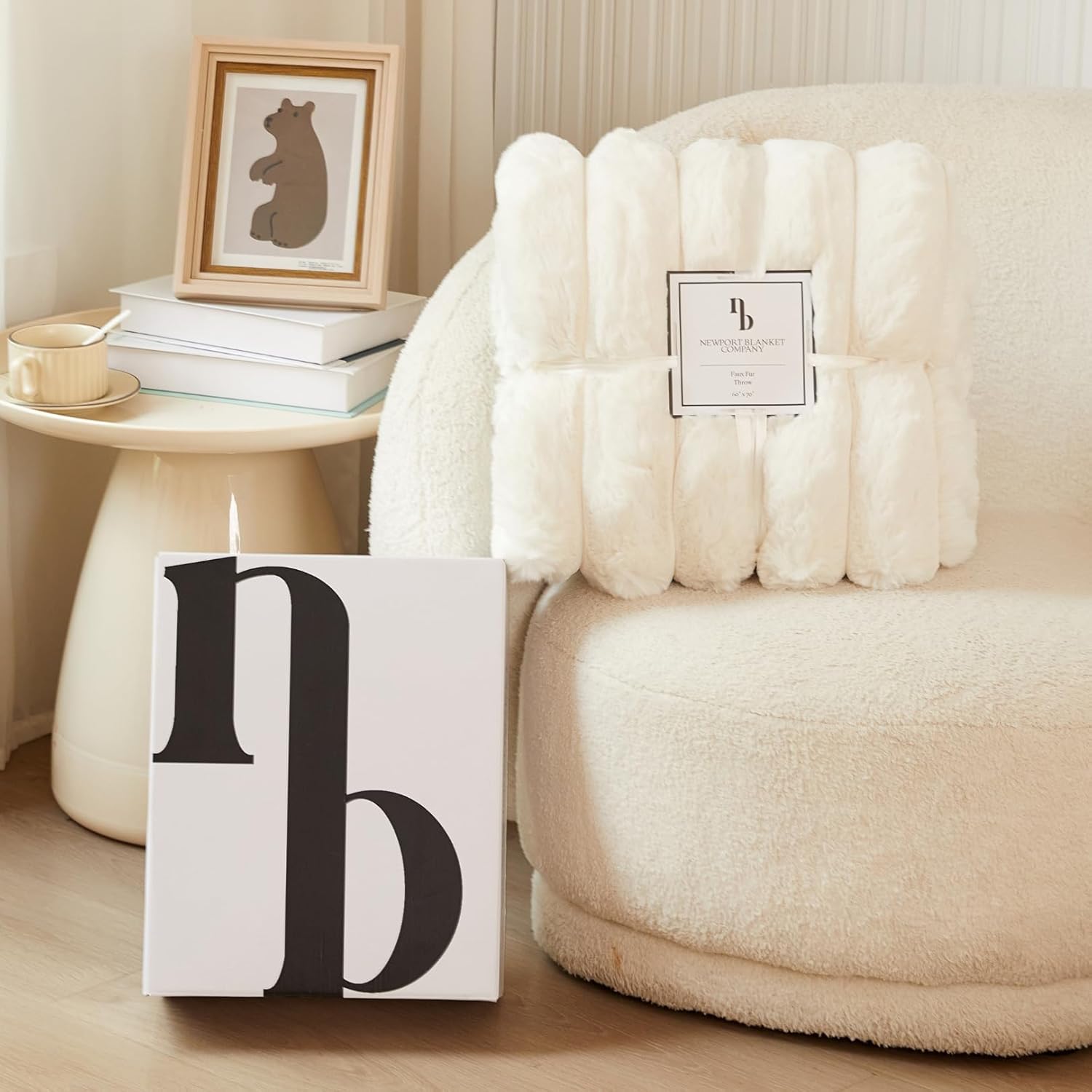 The Nantucket Blanket - LuxeComfort Faux Fur Striped Blanket 50"x60" Lighthouse Cream - Luxuriously Soft Cozy Warm Gift for Women, Plush Silky Fuzzy Heavyweight Reversible Design Home Decor - Image 2