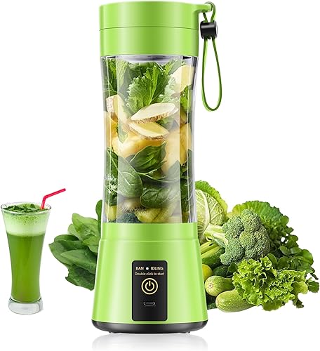 Licuadora portátil inalámbrica de tamaño personal, mini licuadora para hacer batidos y batidos, taza de viaje sin BPA de 12.8 fl oz, potente traje