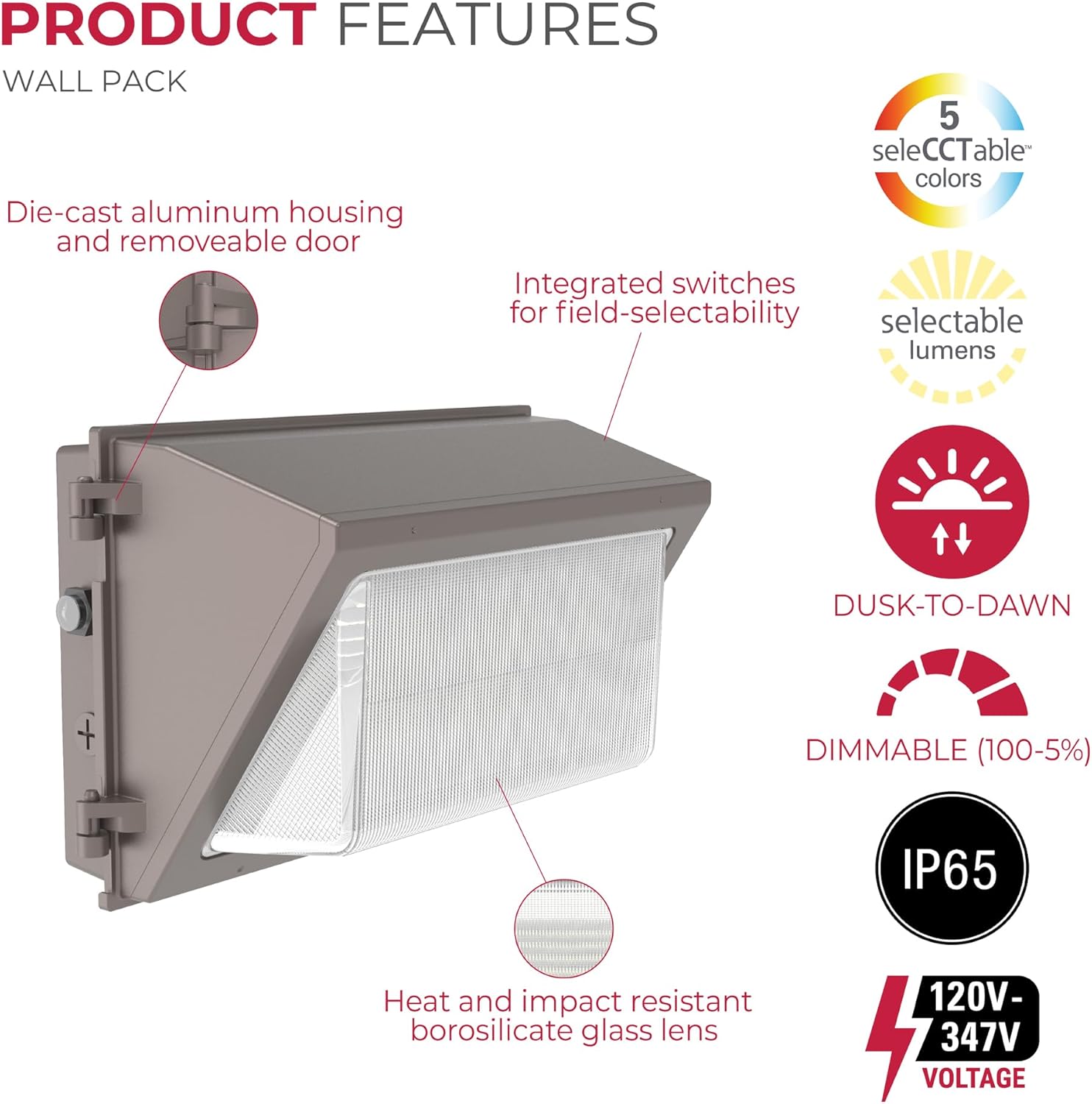 Lumark WP Outdoor LED Wall Light, 120-347V w/Selectable CCT and Lumens, Dimming, Dusk to Dawn - Medium