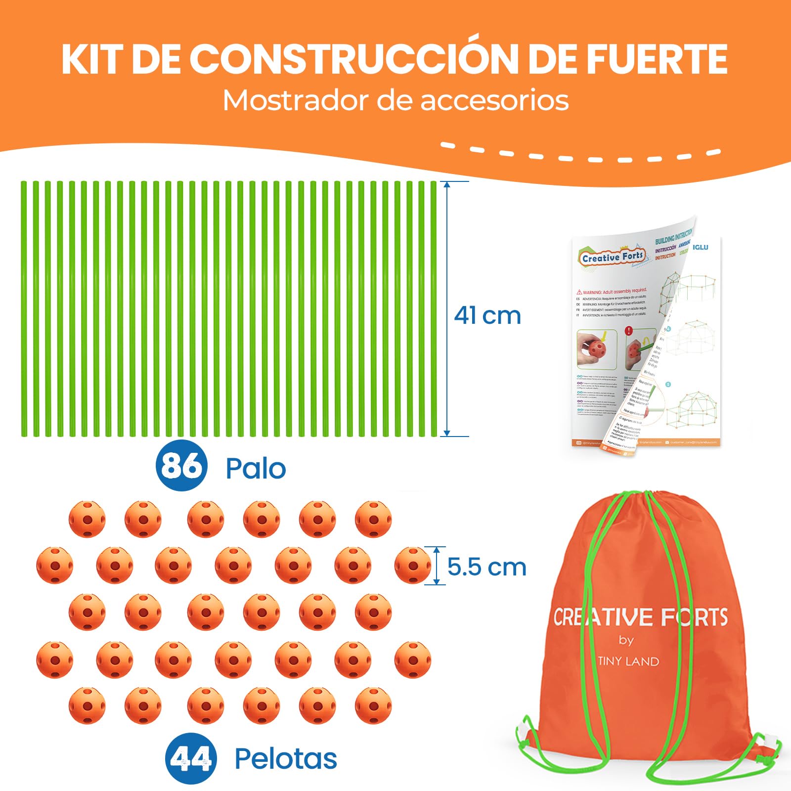 Tiny Land 130 Piezas Kit Juego Construcción de Fortaleza, Creative Fort Toy | DIY Construcción Castillos de Bricolaje, Túneles, Tienda Cabañas Juegos para Niños y Niñas de 5,6,7,8 Años