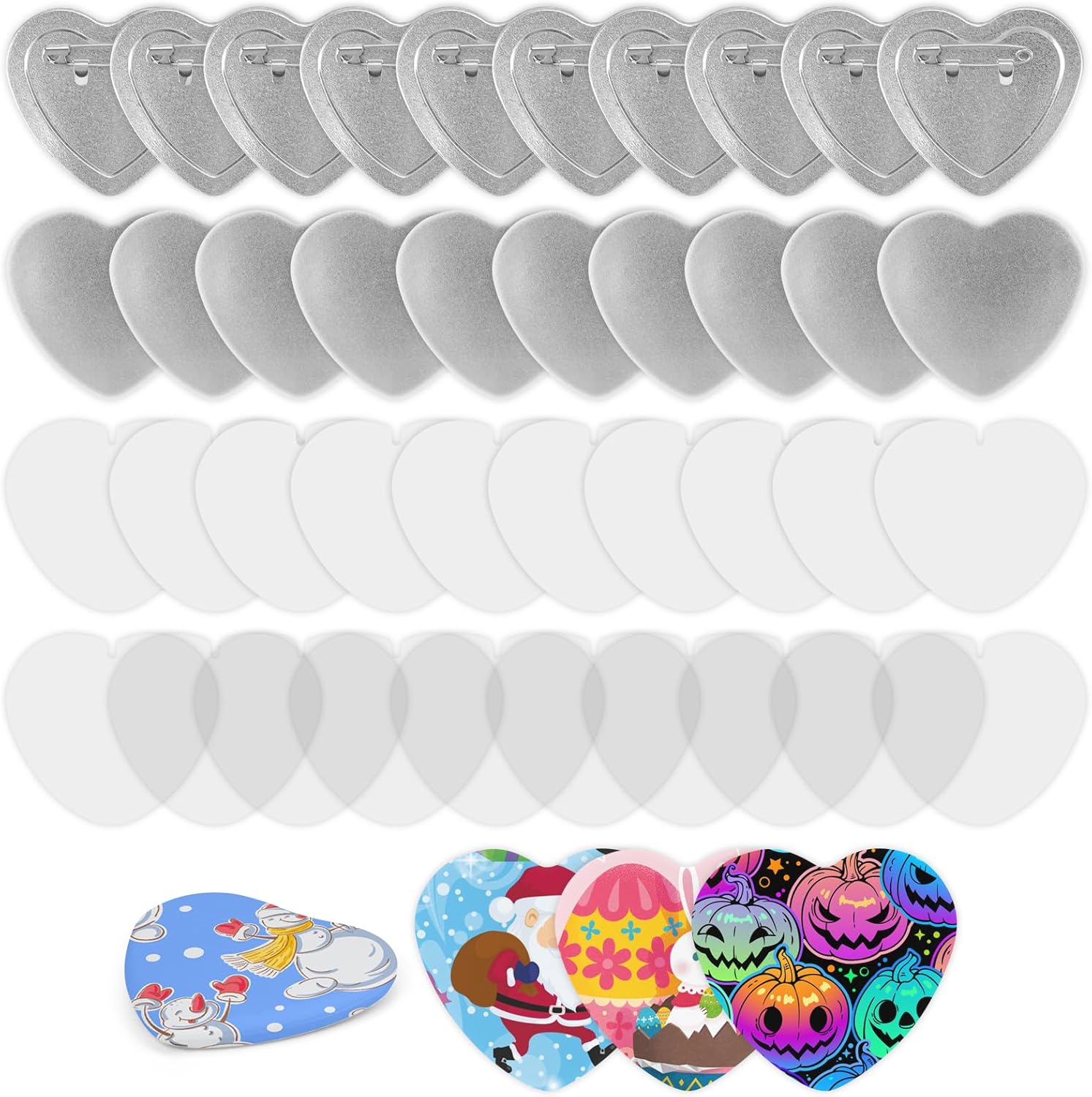 Heart Shaped Button Maker Interchangeable Die Mold with 100 Pieces Heart Shaped Blank Button Maker Supplies