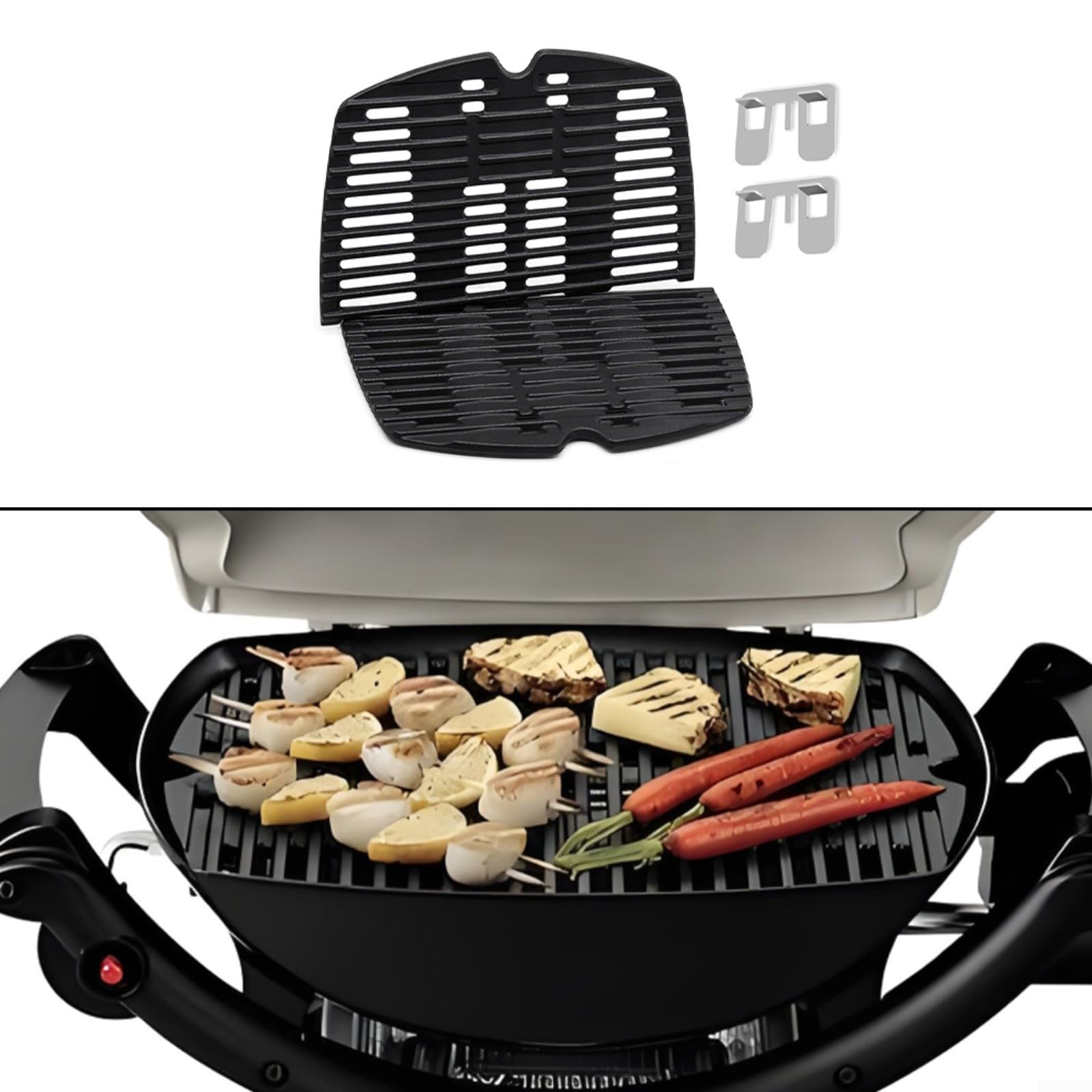 Set di griglie in ghisa per Weber Q100 Q1000 Q1200, 43 x 32 cm, griglie antiaderenti nere per cucinare all'aperto, confezione da 2