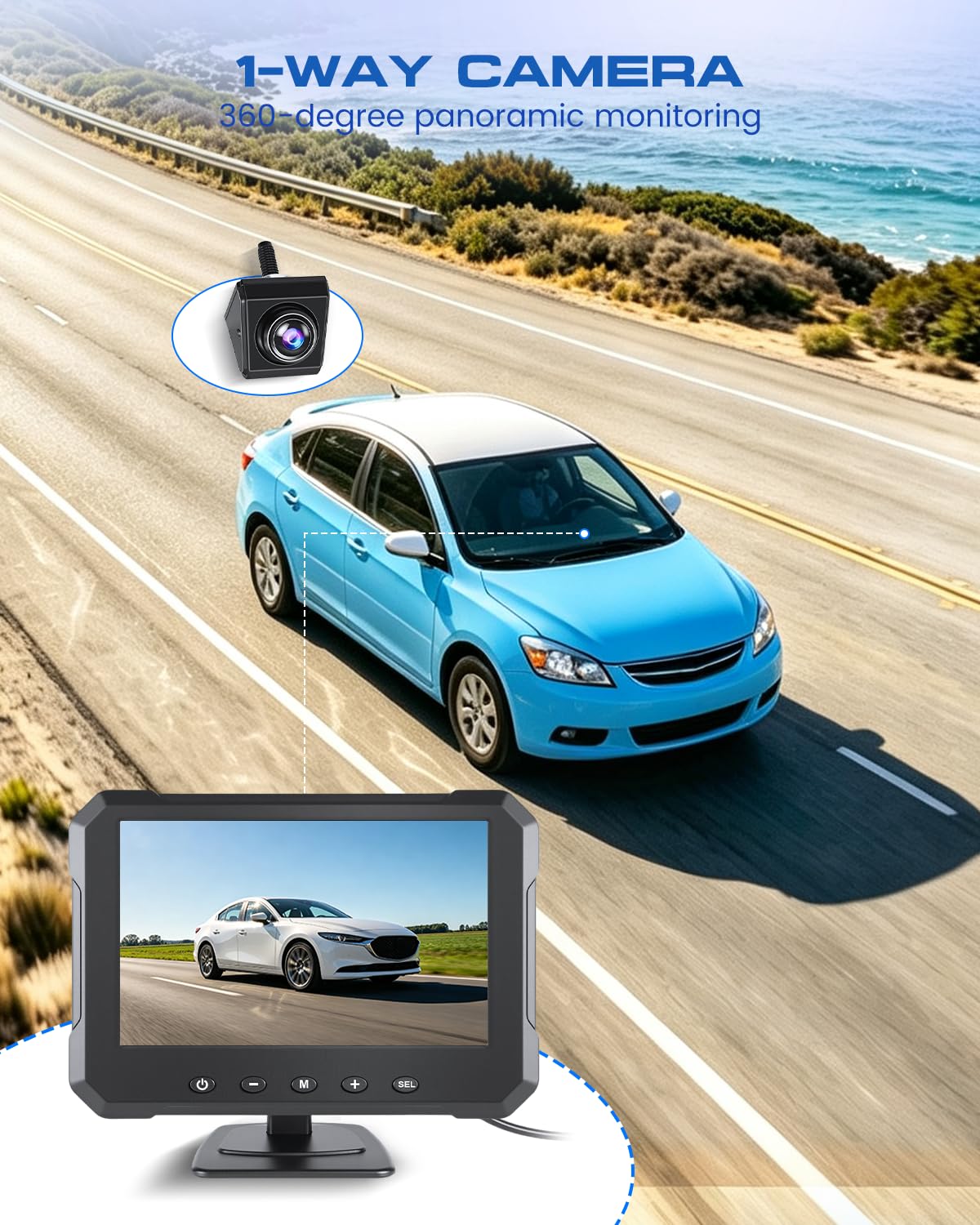 Kit Cámara Marcha Atrás 1080P Pantalla 5 Pulgadas con Visión Nocturna IP68