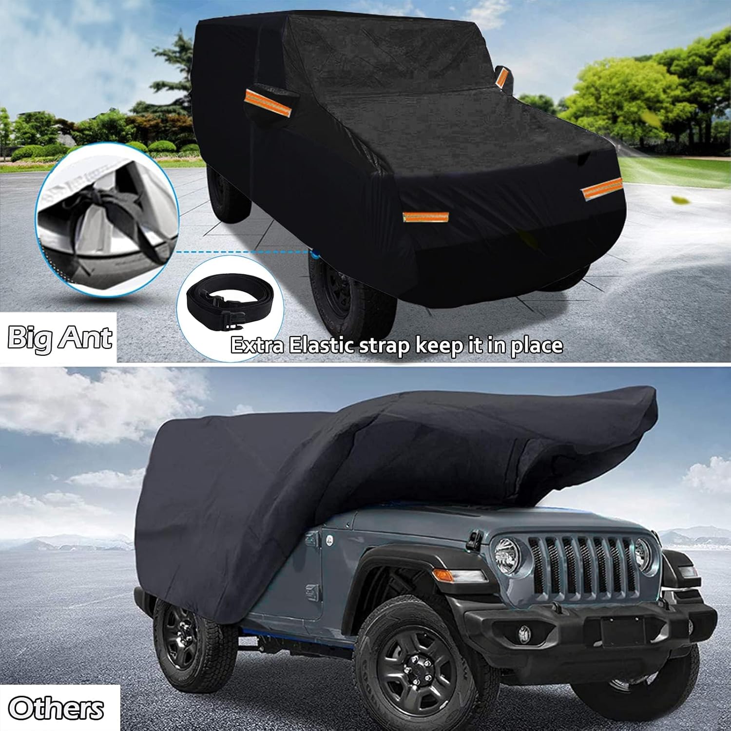 Big Ant Car Cover for Jeep Wrangler 2-Door (JK/JL/TJ/YJ/CJ) | Heavy-Duty Waterproof Outdoor Shield for Rain & Sun Protection | Windproof Fit with Zipper Access