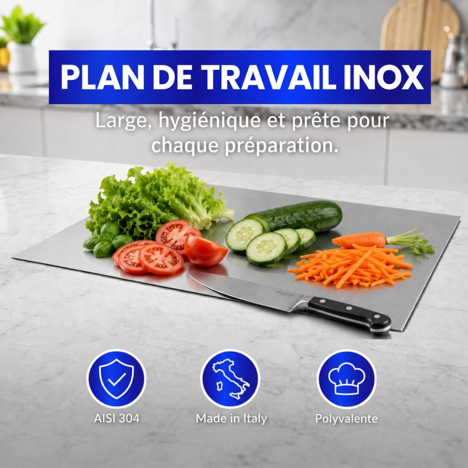INOXLM Plaque Inox Cuisine 120x50cm en acier Inoxydable, Planche a decouper inox différentes tailles pour Cuisine, Bar, Restaurant Planche à Pétrir Inox pour Pain et Pizza