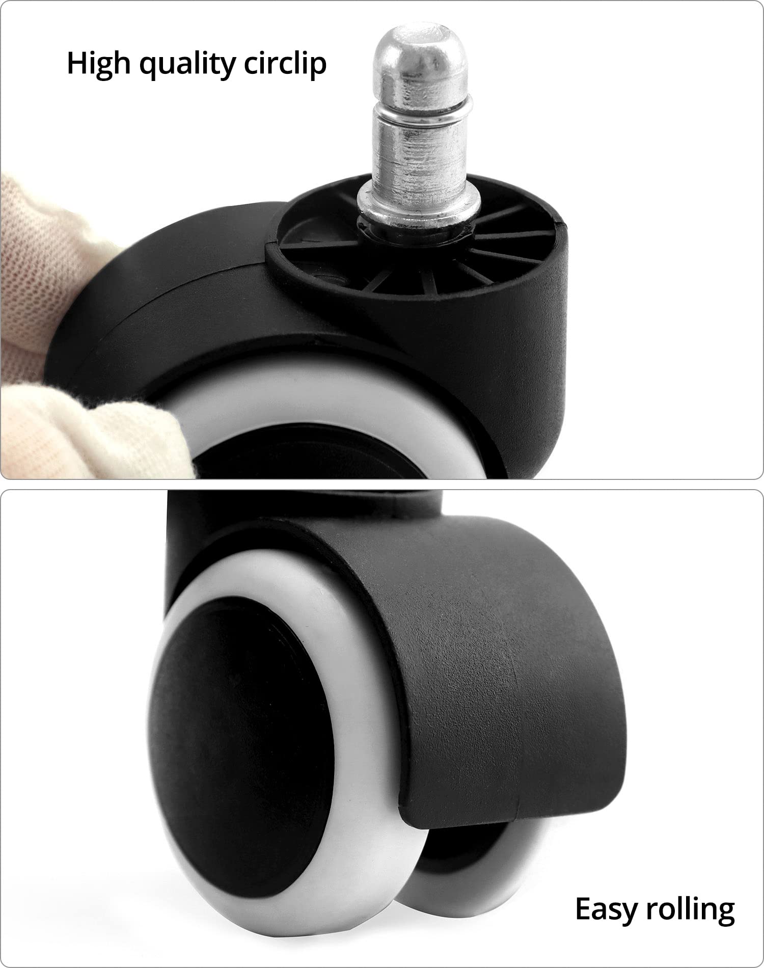 QWORK® 5 sztuk wymiana krzeseł biurowych kółka 11mm/50mm, kółka do krzeseł biurowych, kółka do krzeseł, kółka do twardych podłóg, na krzesła biurowe