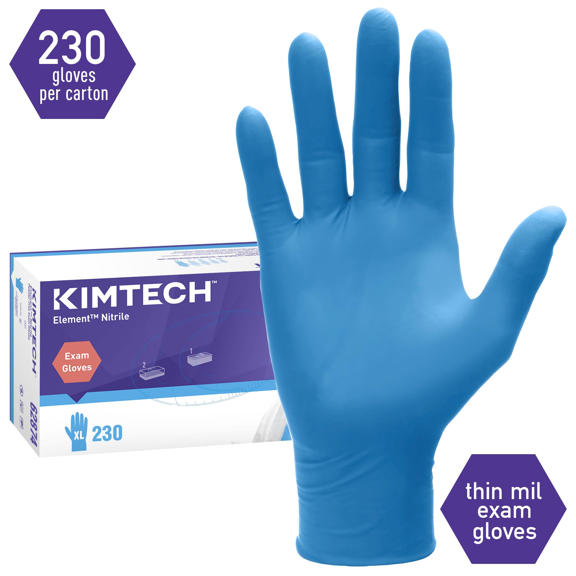 KIMTECH™ Element™ Nitrile Exam Gloves (62874), Thin Mil, 3.2 Mil, Ambidextrous, 9.0”, XL, 230 / Box