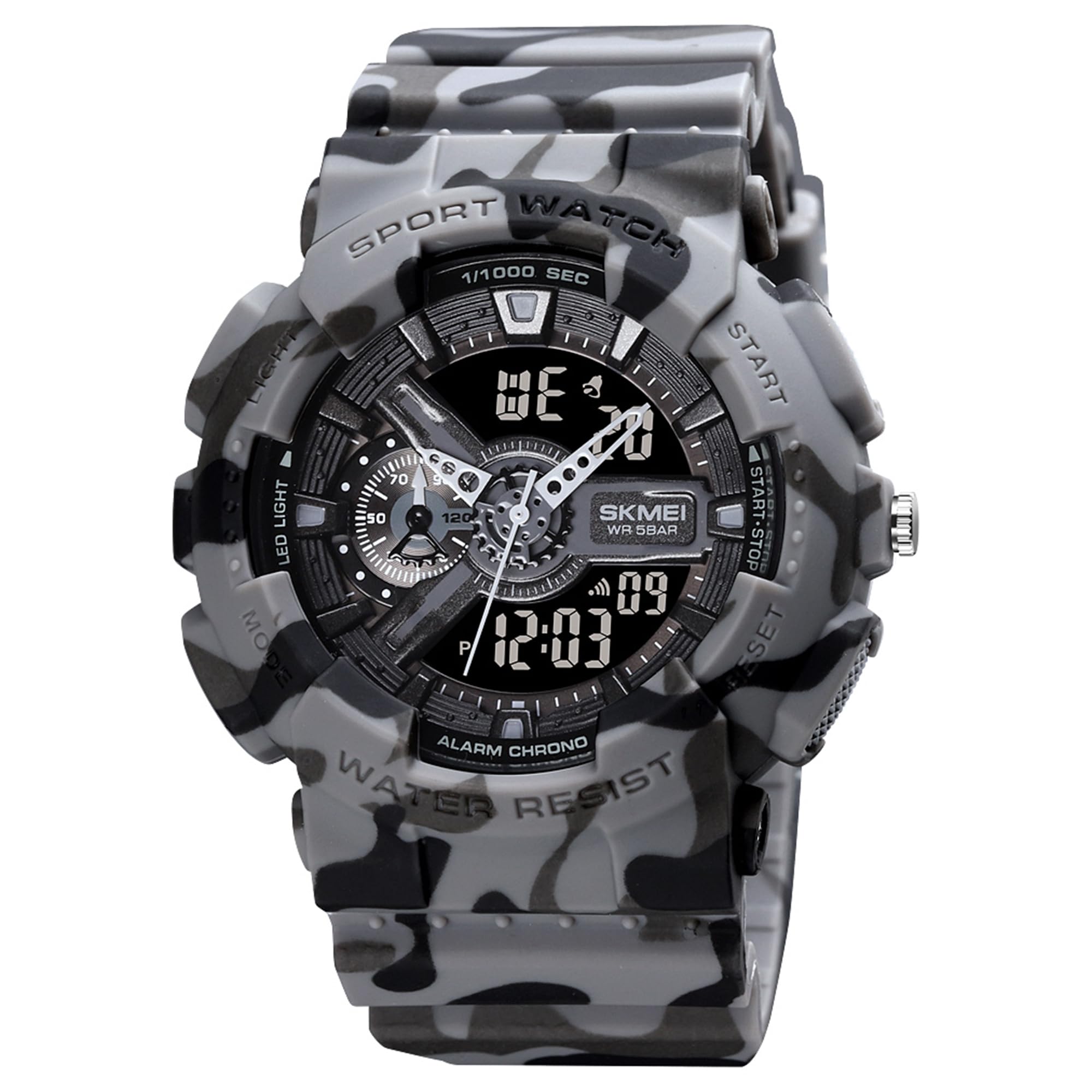 SKMEIMen's Digital Sports Watch, LED Square Large Face Analog Quartz Wrist Watch with Multi-Time Zone Waterproof Stopwatch
