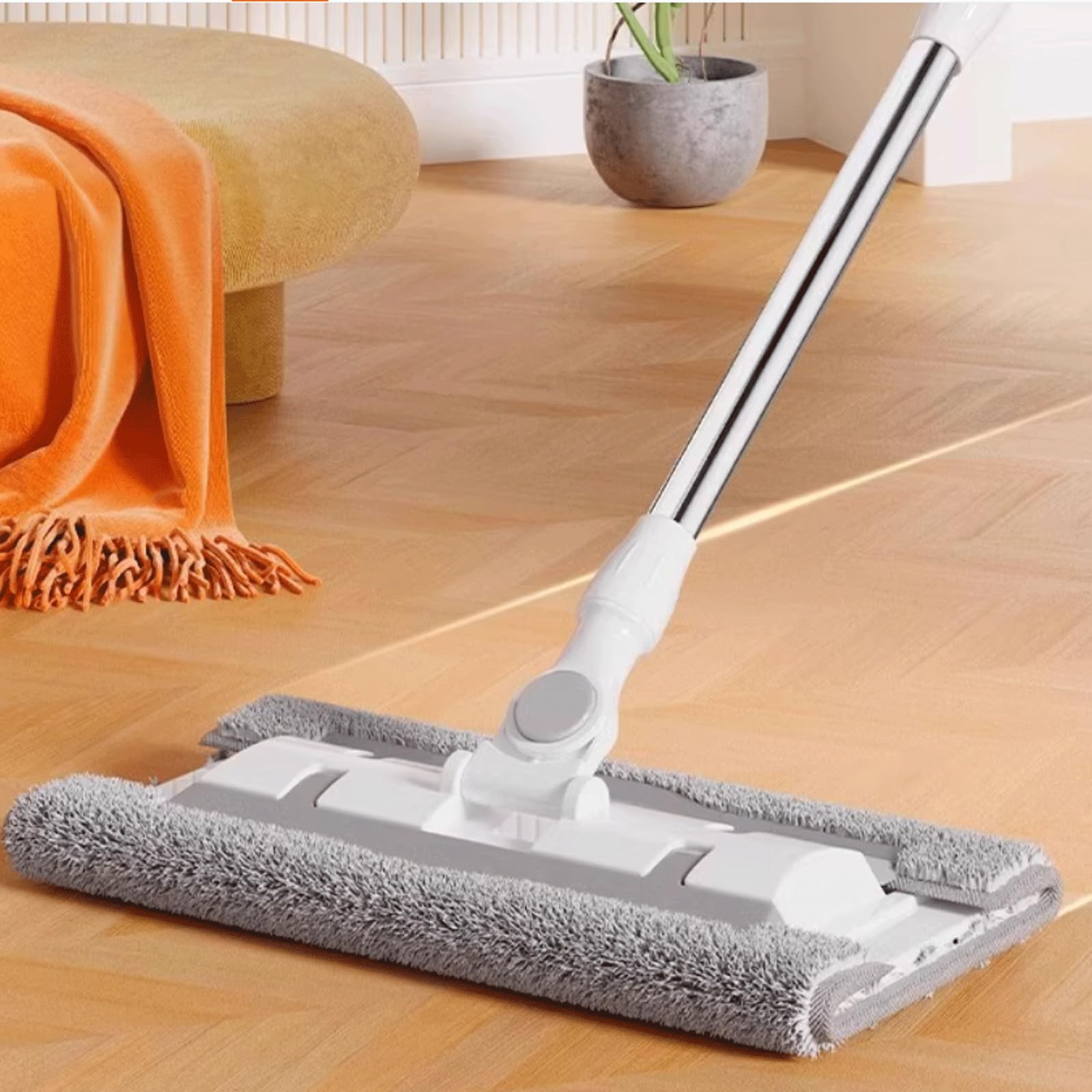 Fregona MOP con 3 Almohadillas de Microfibra Lavables de Uso húmedo y seco, Sistema de Limpieza de Pisos Mop Plano de Tela con Clip de 40 cm mopa para Limpiar