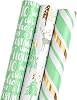 LDGOOAEL Mini Christmas Wrapping Paper Rolls (17x120) - Easy-Tear Cut Lines on Back, Red & Gold & Green robin/Cardinal/holly/pinecones with Metallic Shine for Small/Medium Gifts