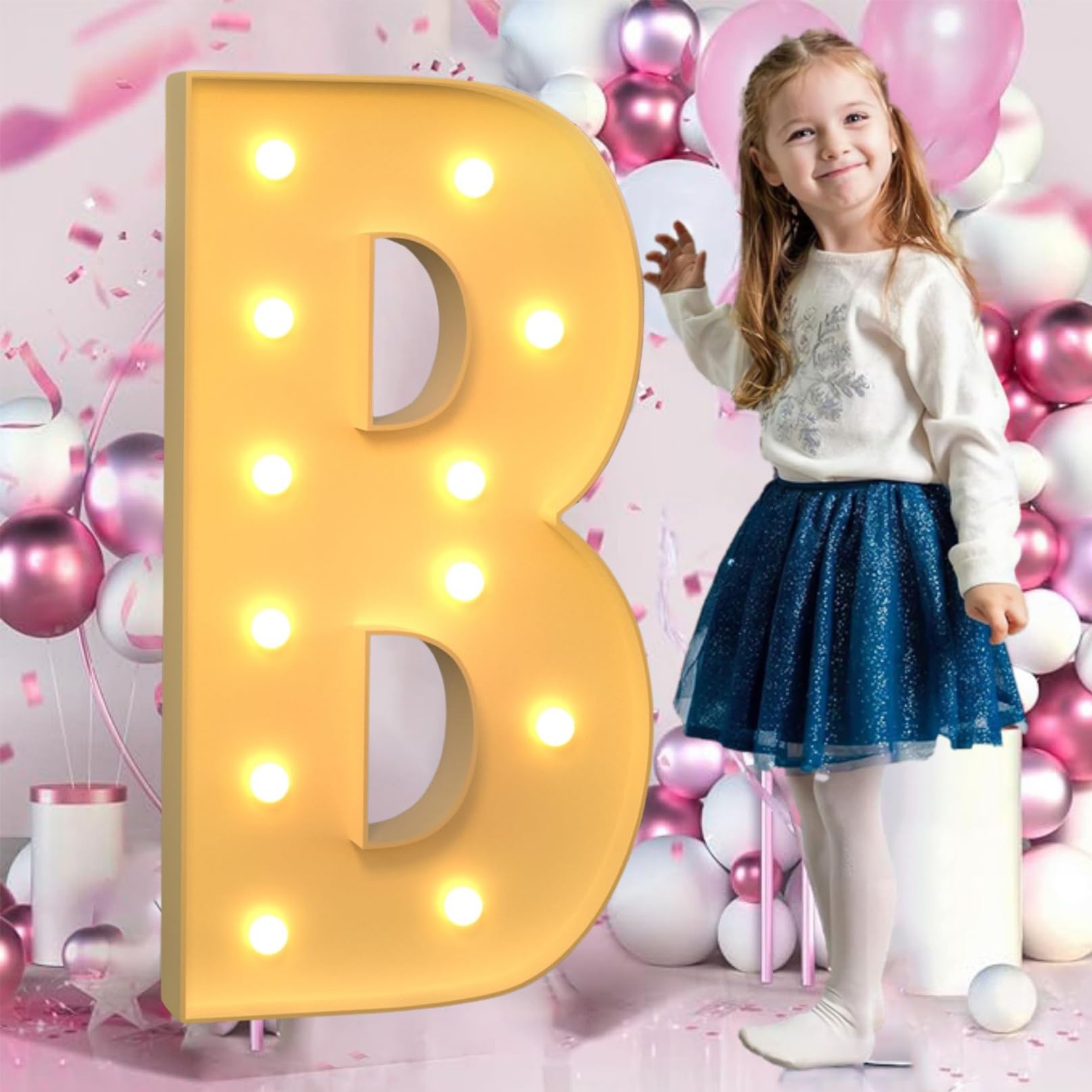 Gigantyczna Podświetlana Litera AZ LED Alfabet Numery Światła Dekoracja Namiotu Znak Świetlny Dla Domu Party Bar Festiwal Weselny Dekoracje Urodzinowe(Color:Letter B,Size:120cm)