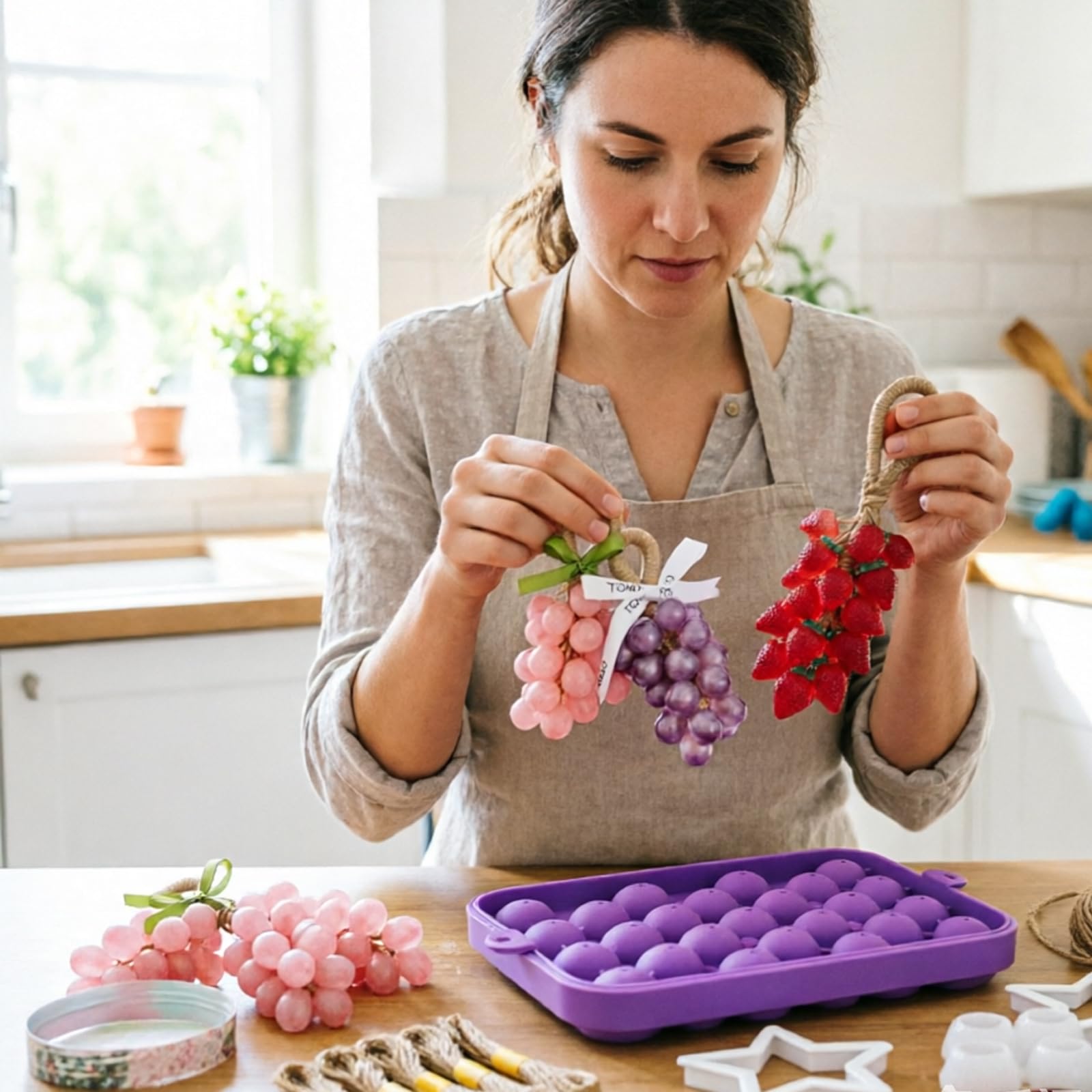Trauben- und Erdbeerseife, Bastelset mit lebensmittelechtem Silikon, Fruchtblätter, Seife, Schnur für Muttertag, Geschenk, Heimdekoration, Zubehör