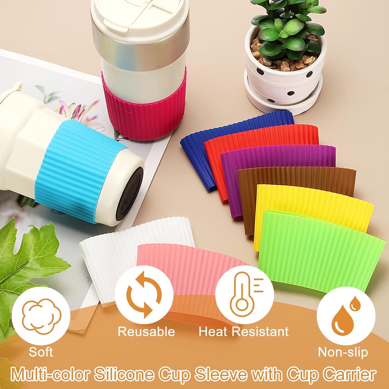 uxcell Silicone Cup Sleeve 2Pcs Coffee Sleeves with Cup Tea Navy Blue image 4