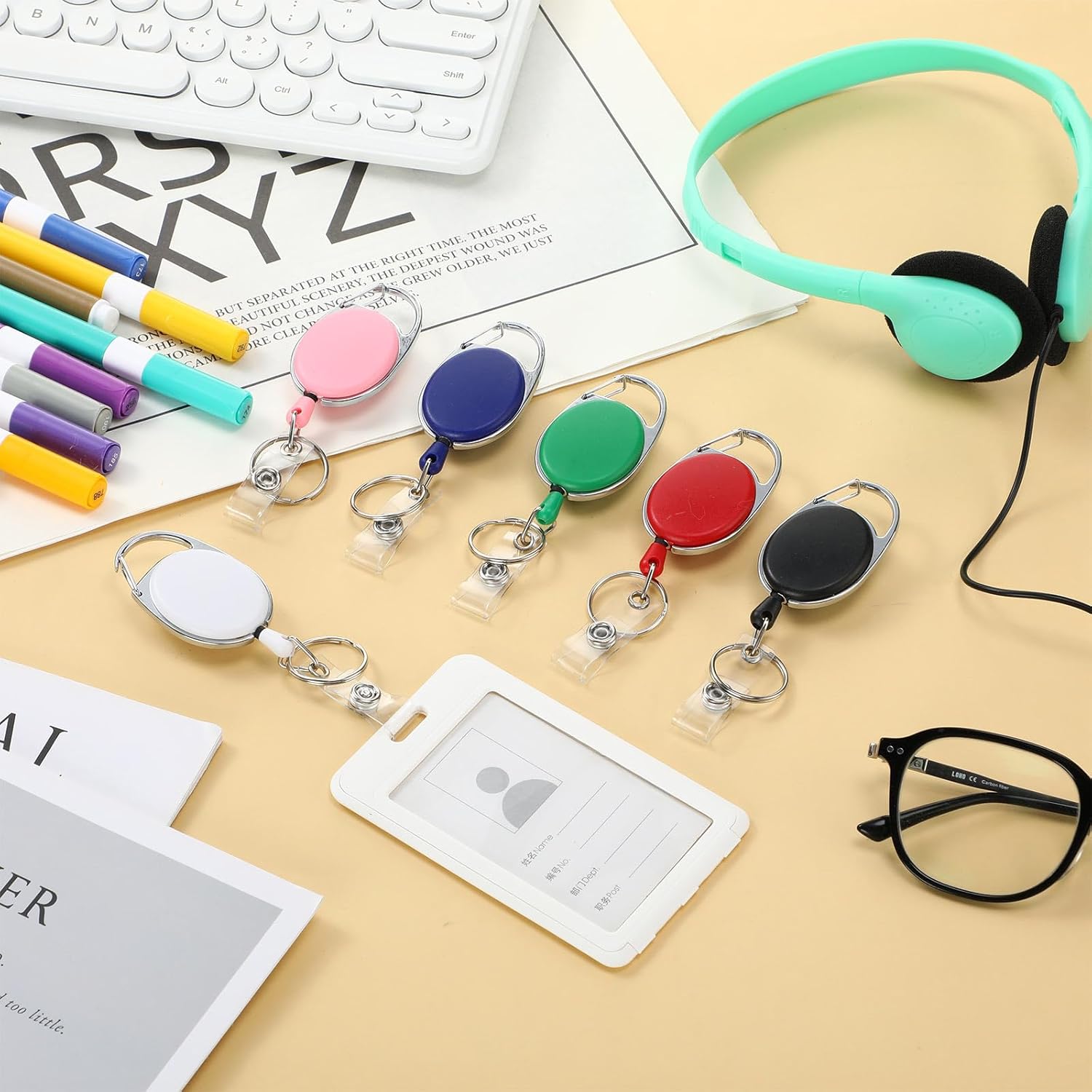 Laumoi 80 Packs Retractable ID Badge Holder Name ID Badge Reel Clips Keychain with Belt Clip and Key Ring for Office Worker Doctor Nurse Employee (Classic Color)