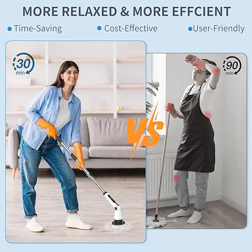 Miniatura 6 de Limpiador eléctrico giratorio, limpiador de ducha inalámbrico con 8 cabezales de cepillo reemplazables, 2 velocidades ajustables y 3 asas de