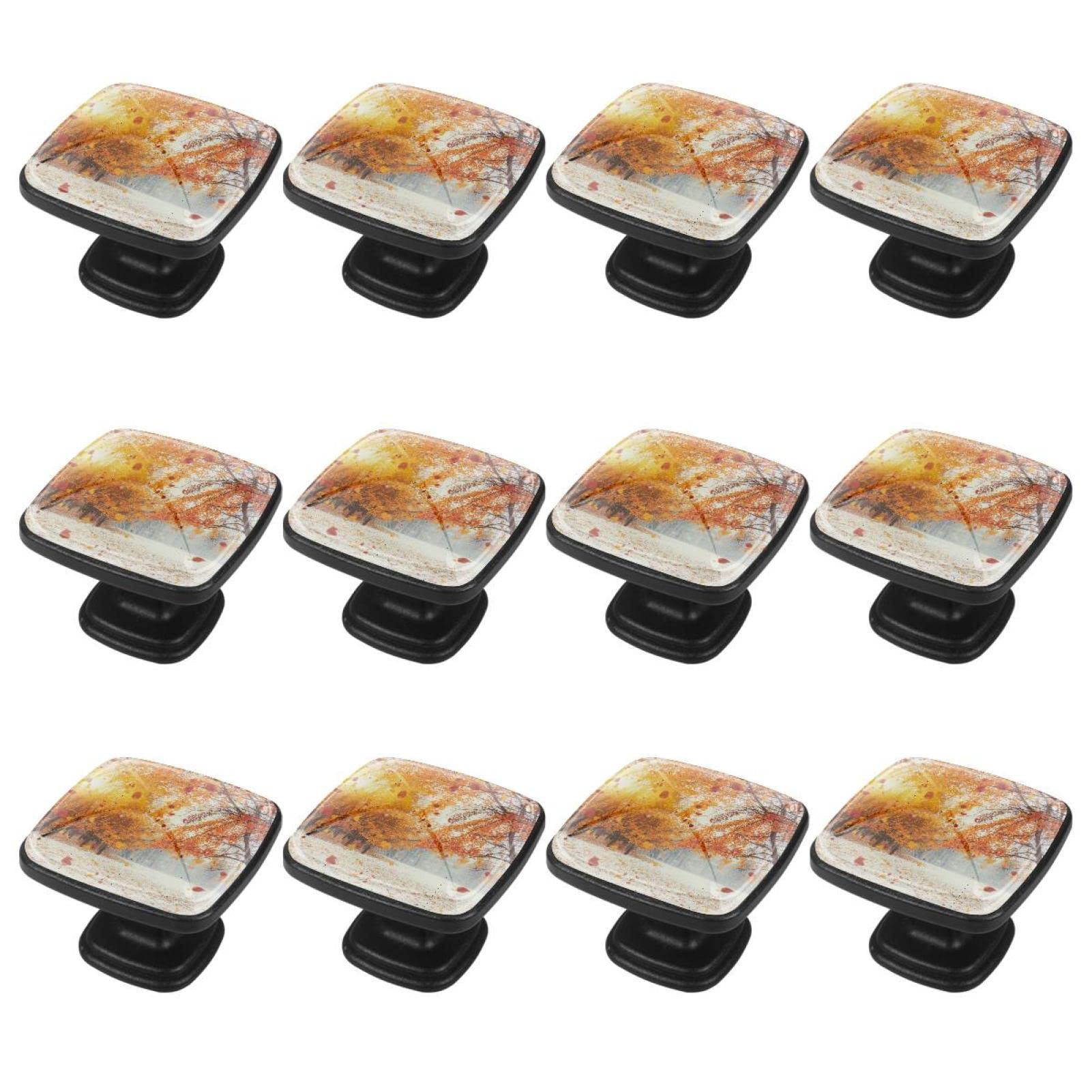 Poignées d'armoires de cuisine dorées lot de 12 boutons tiroir meuble design feuille d'automne