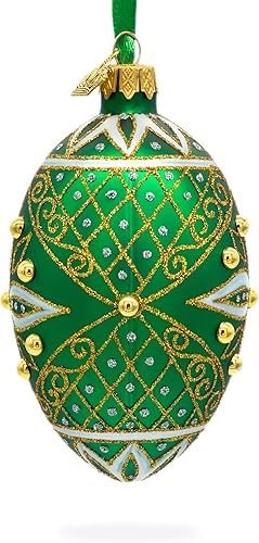 Miniatura 7 de Adorno de huevo de cristal verde con estrella blanca con joyas de 4 pulgadas