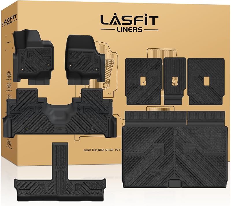 LASFIT Floor Mats for 8 Seats 2025 2026 2027 Ford Expedition MAX | Cargo Mats All Weather TPE Custom Fit for Car Liners,1st&2nd&3rd,(Only Fit 3rd Row 40/20/40 Split Bench seat) 5pcs