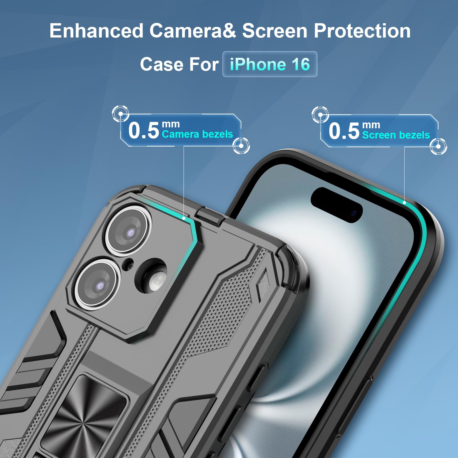 Funda para Xiaomi Redmi Note 15 Pro 5G, Carcasa Antigolpes con Soporte anular metálico, Case Protectora de Grado Militar, Azul — view 844