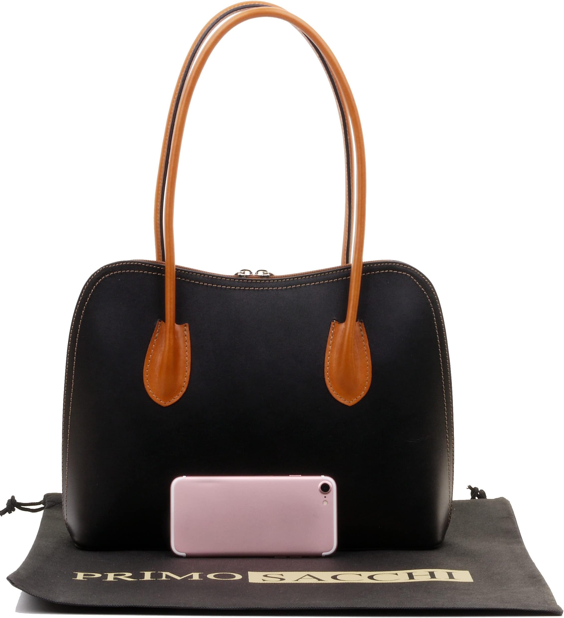 PRIMO SACCHI Italian Smooth Leather Hand Made Classic Long Handled Handbag Tote Grab Shoulder Bag